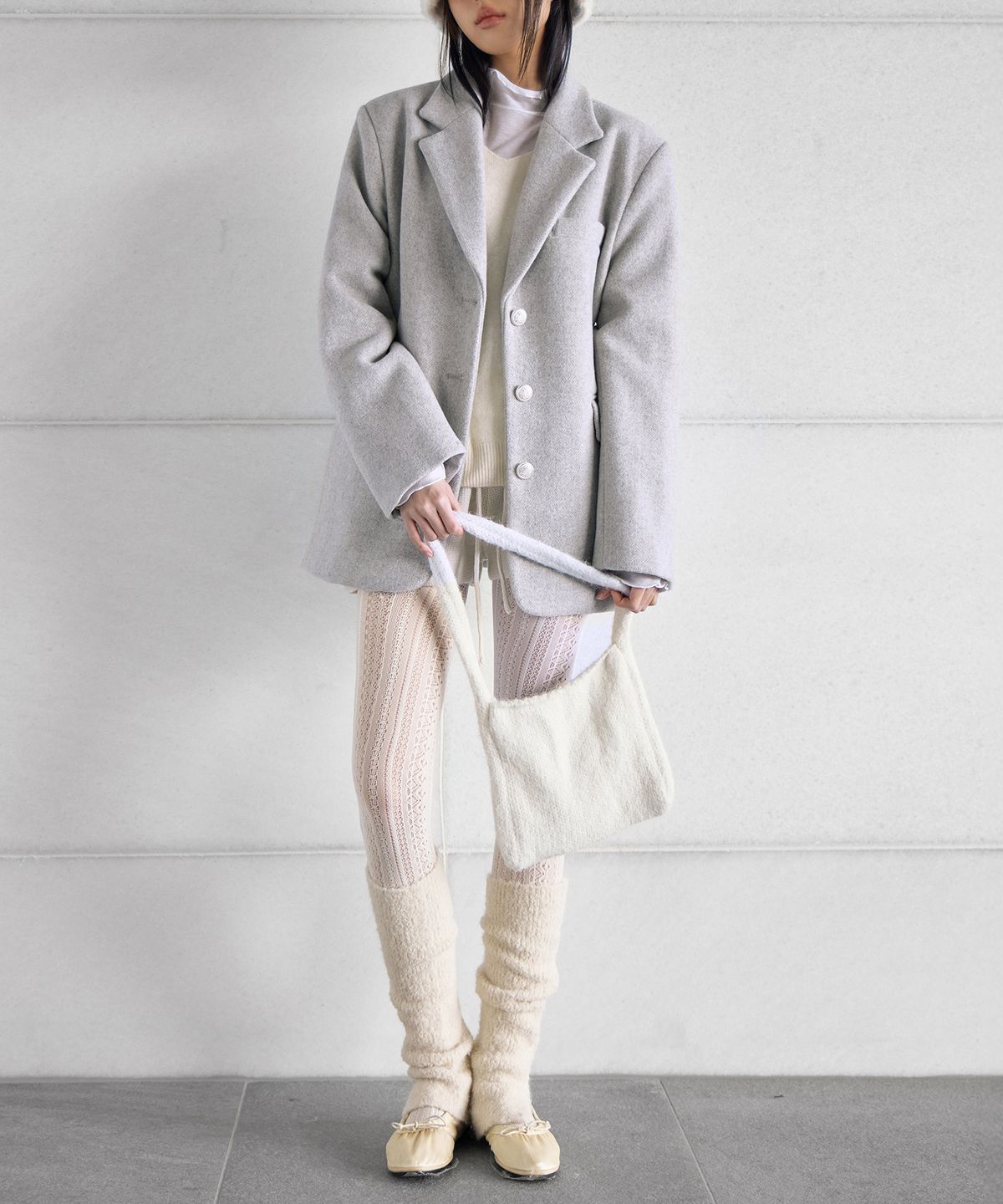 런던다다(LONDONDADA) OVERSIZED FIT PENDANT SINGLE WOOL JACKET, MOON GREY