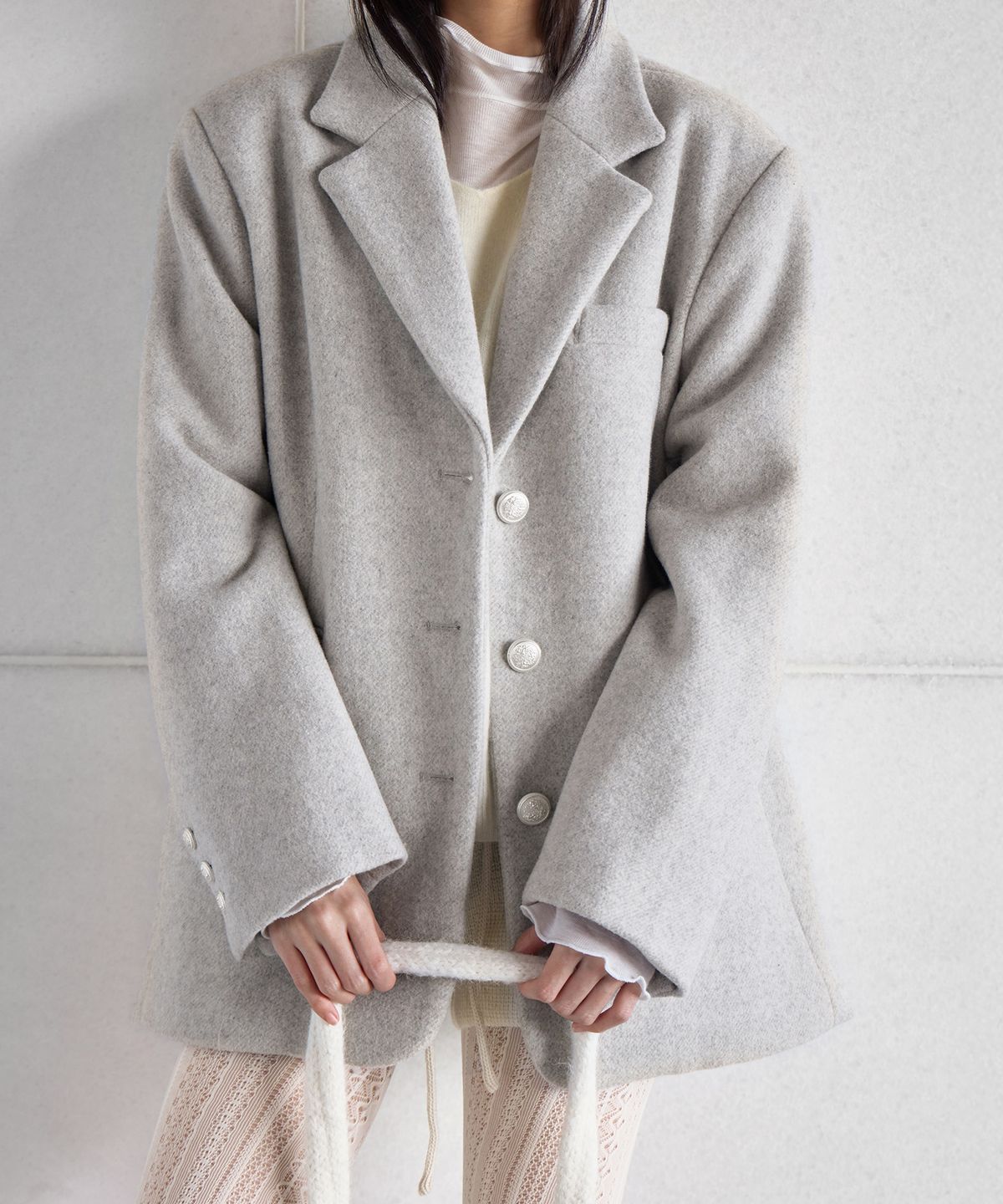 런던다다(LONDONDADA) OVERSIZED FIT PENDANT SINGLE WOOL JACKET, MOON GREY