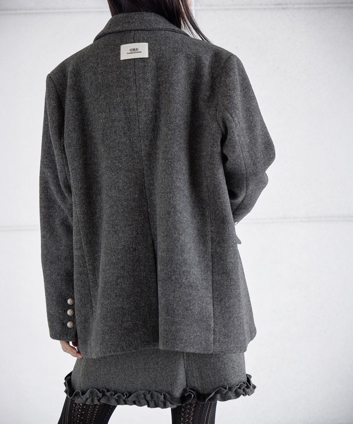런던다다(LONDONDADA) OVERSIZED FIT PENDANT SINGLE WOOL JACKET, CHARCOAL