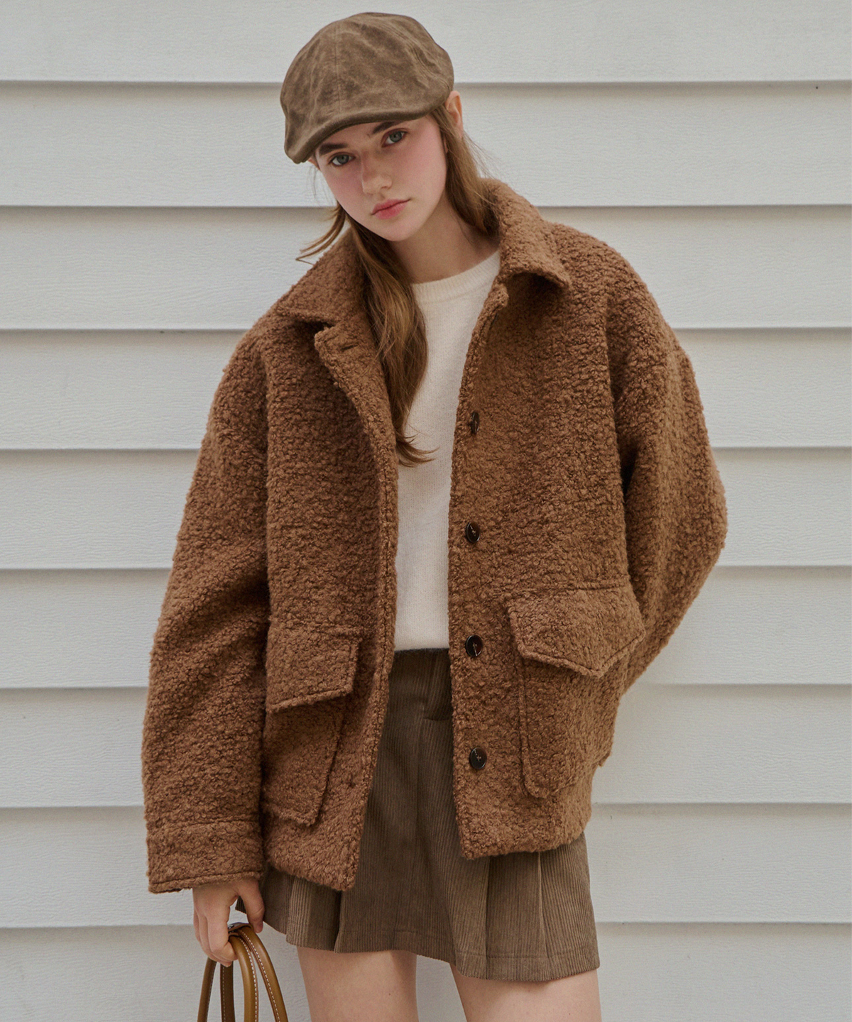 슬로우롤리(SLOWLOLLI) Soft breeze boucle coat - Brown