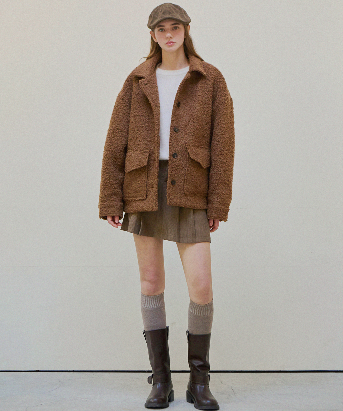 슬로우롤리(SLOWLOLLI) Soft breeze boucle coat - Brown