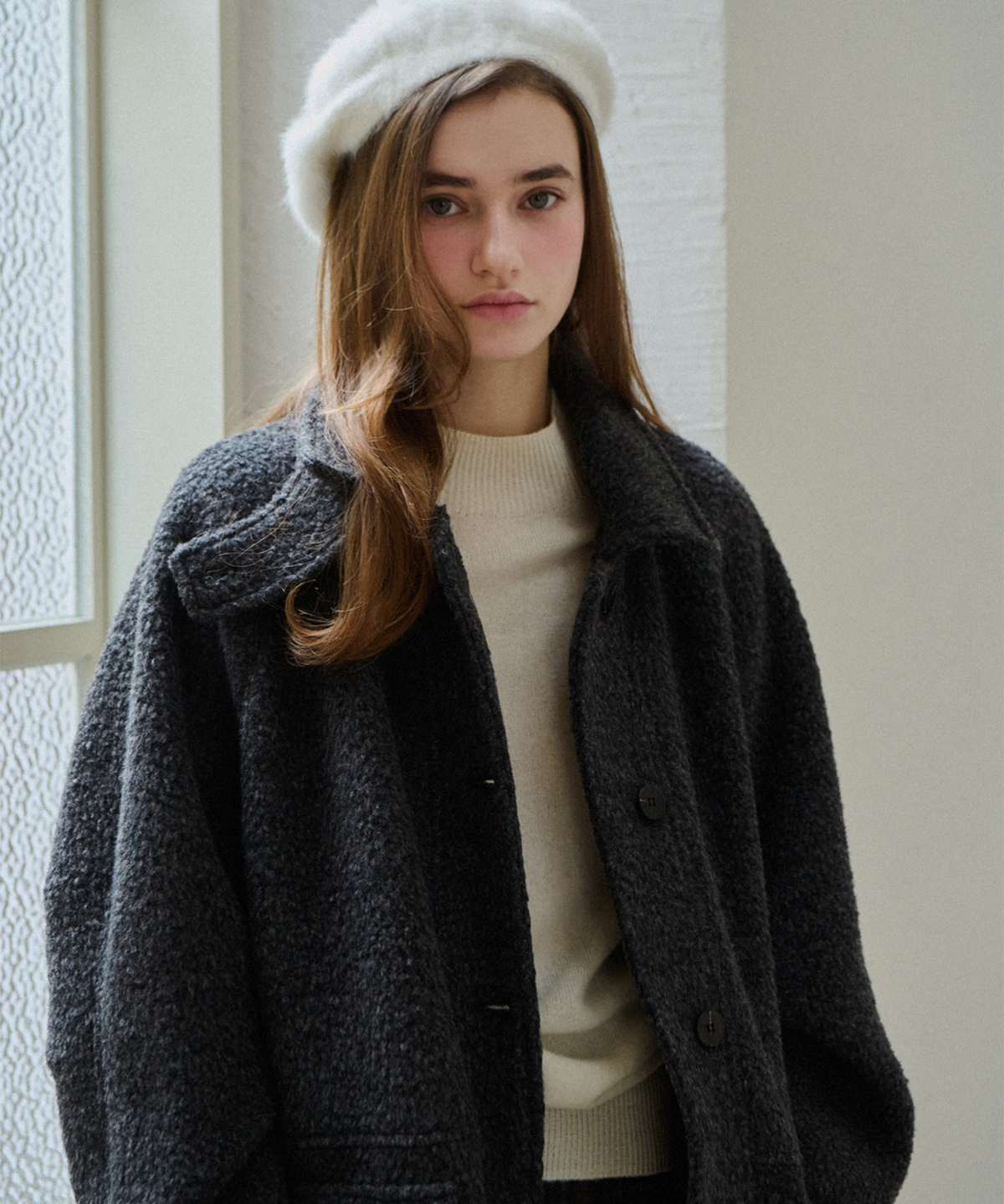 슬로우롤리(SLOWLOLLI) Fluffy mood boucle coat_3 Colors