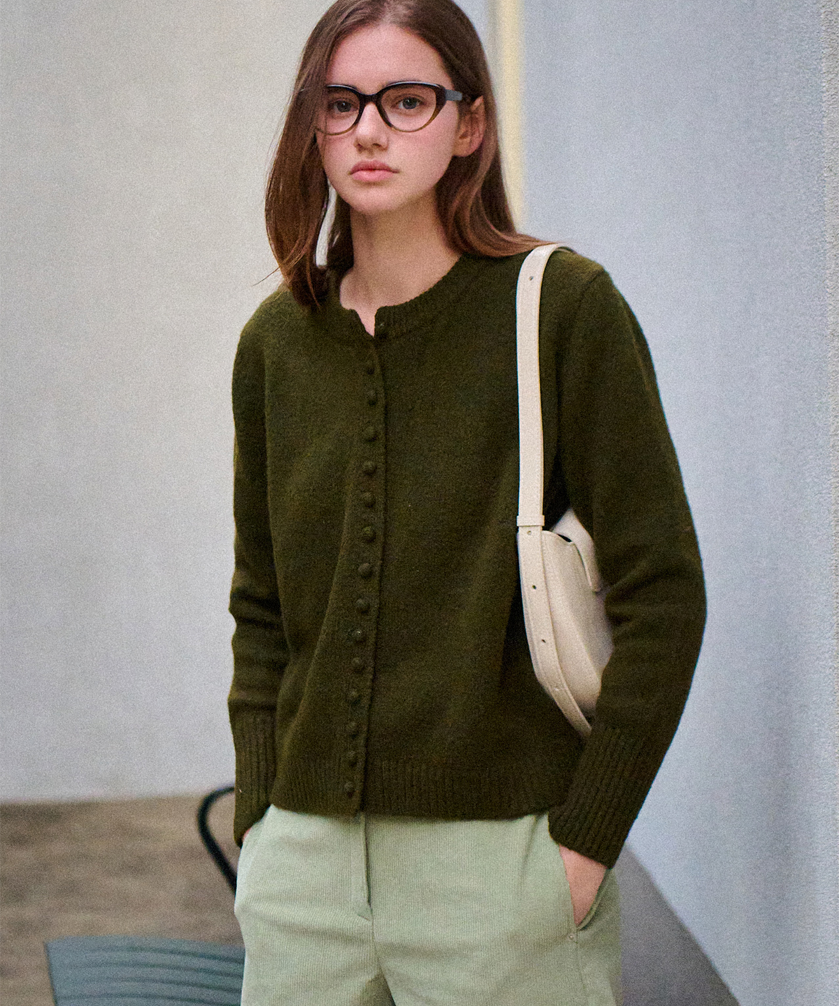 슬로우롤리(SLOWLOLLI) Bean button wool knit cardign_5 Colors
