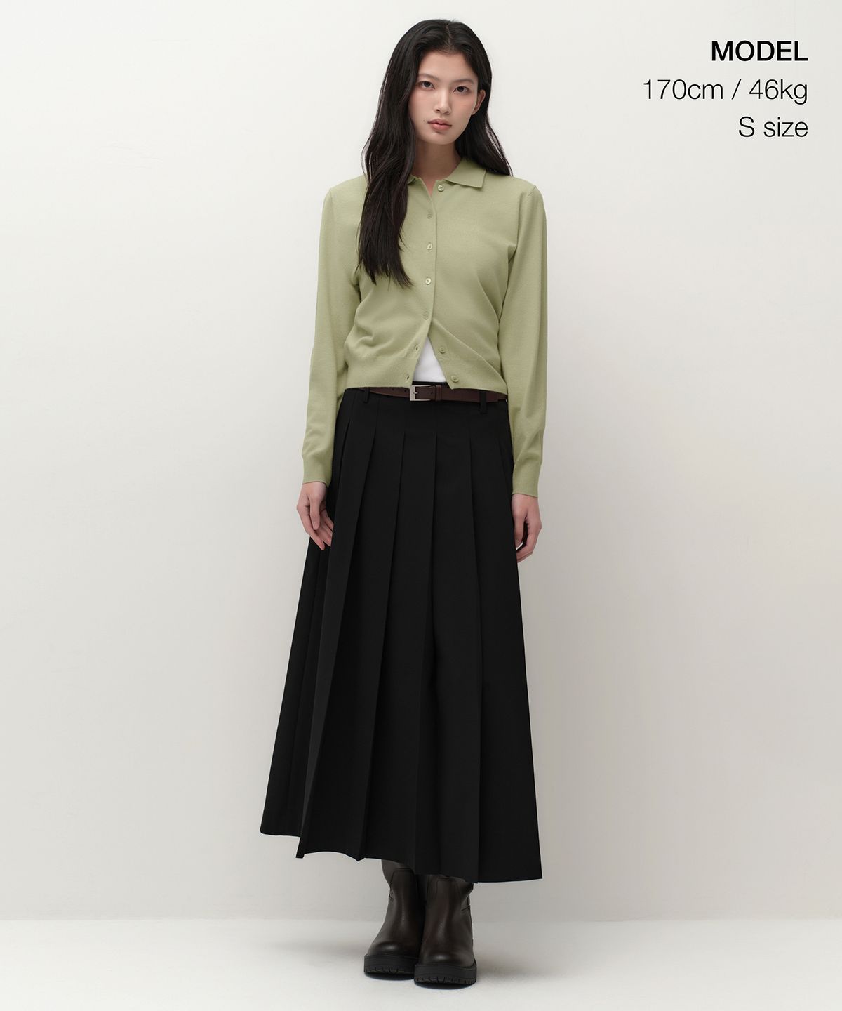 무신사 스탠다드 우먼(MUSINSA STANDARD WOMAN) 우먼즈 로 웨이스트 플리츠 맥시 스커트 [블랙]