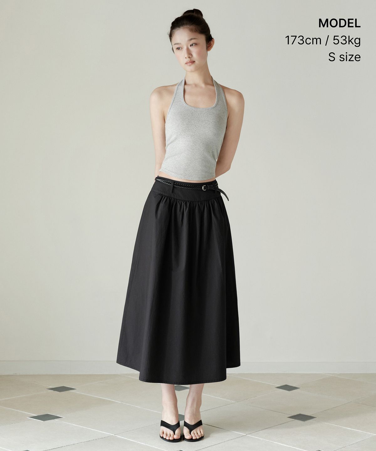 무신사 스탠다드 우먼(MUSINSA STANDARD WOMAN) 우먼즈 포플린 로 웨이스트 롱 스커트 [블랙]