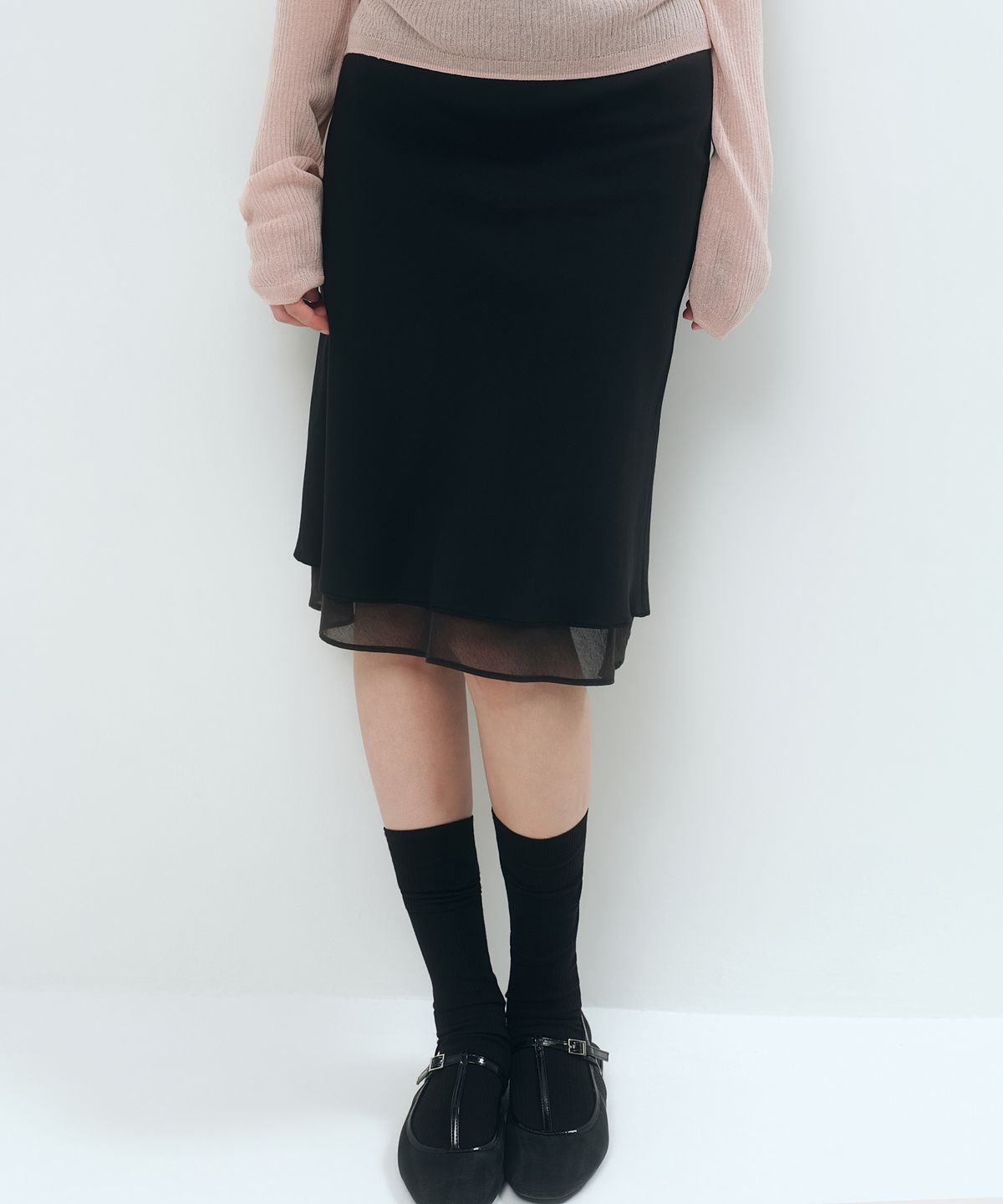 무신사 스탠다드 우먼(MUSINSA STANDARD WOMAN) 우먼즈 더블 레이어 미디 스커트 [블랙]