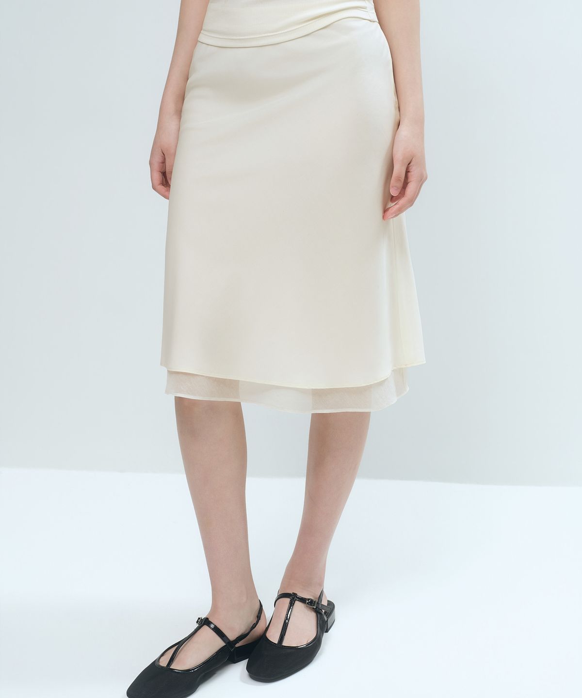 무신사 스탠다드 우먼(MUSINSA STANDARD WOMAN) 우먼즈 더블 레이어 미디 스커트 [아이보리]