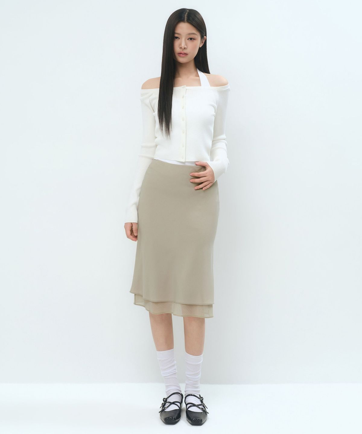 무신사 스탠다드 우먼(MUSINSA STANDARD WOMAN) 우먼즈 더블 레이어 미디 스커트 [머쉬룸]