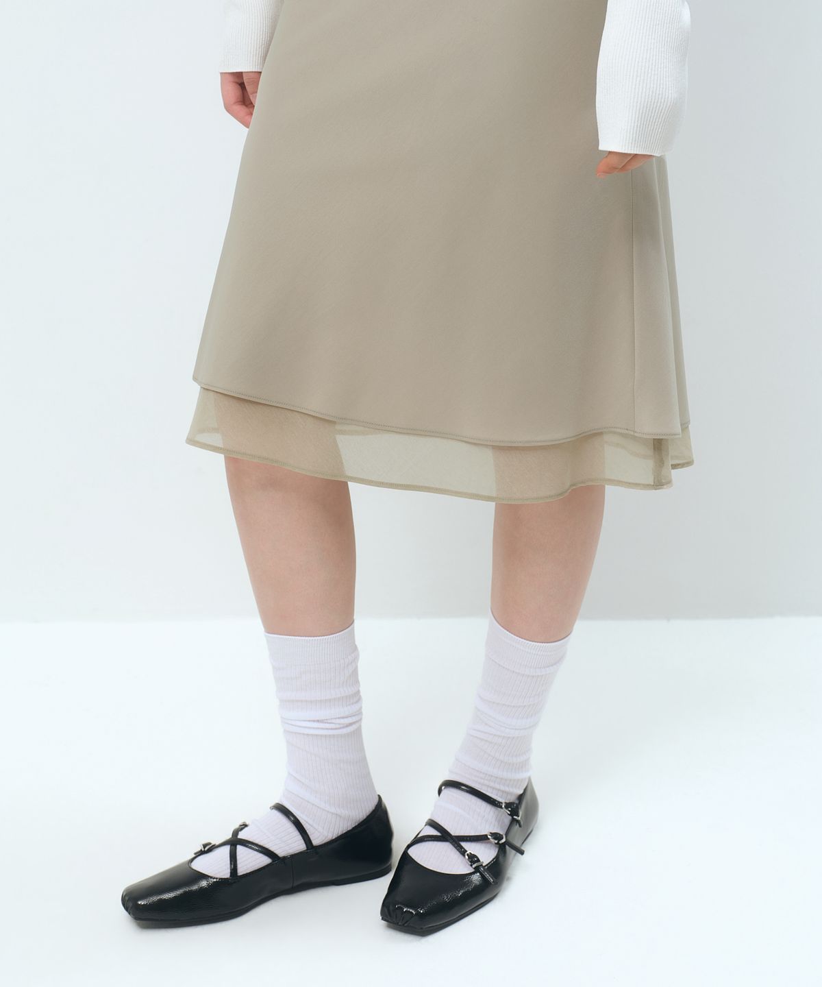 무신사 스탠다드 우먼(MUSINSA STANDARD WOMAN) 우먼즈 더블 레이어 미디 스커트 [머쉬룸]