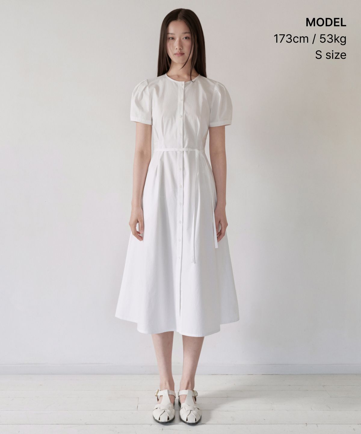 무신사 스탠다드 우먼(MUSINSA STANDARD WOMAN) 우먼즈 포플린 퍼프 슬리브 롱 드레스 [화이트]