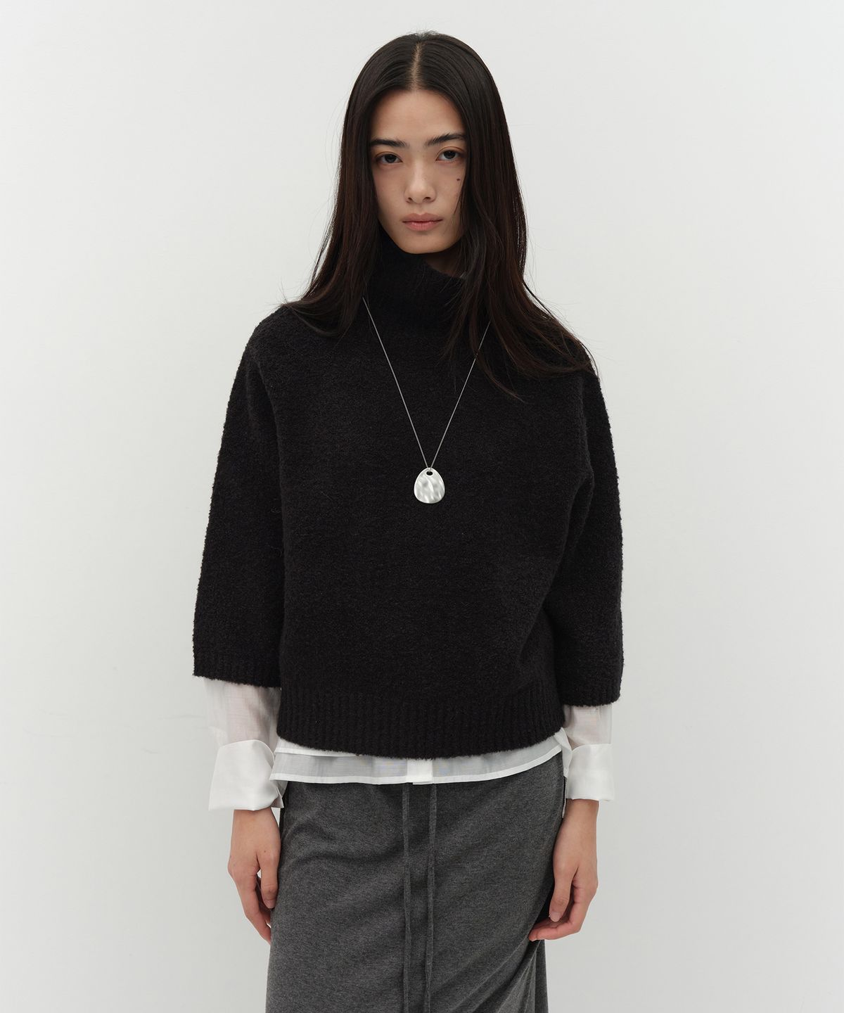 로우타이드(LOW TIDE) BOUCLE TURTLENECK KNIT [BLACK]