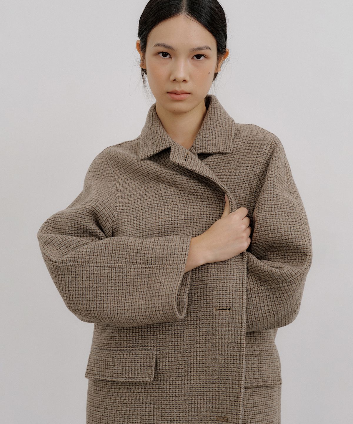 오떼뜨(OCTETTE) WOOL BALMACAAN SINGLE COAT-CHECK