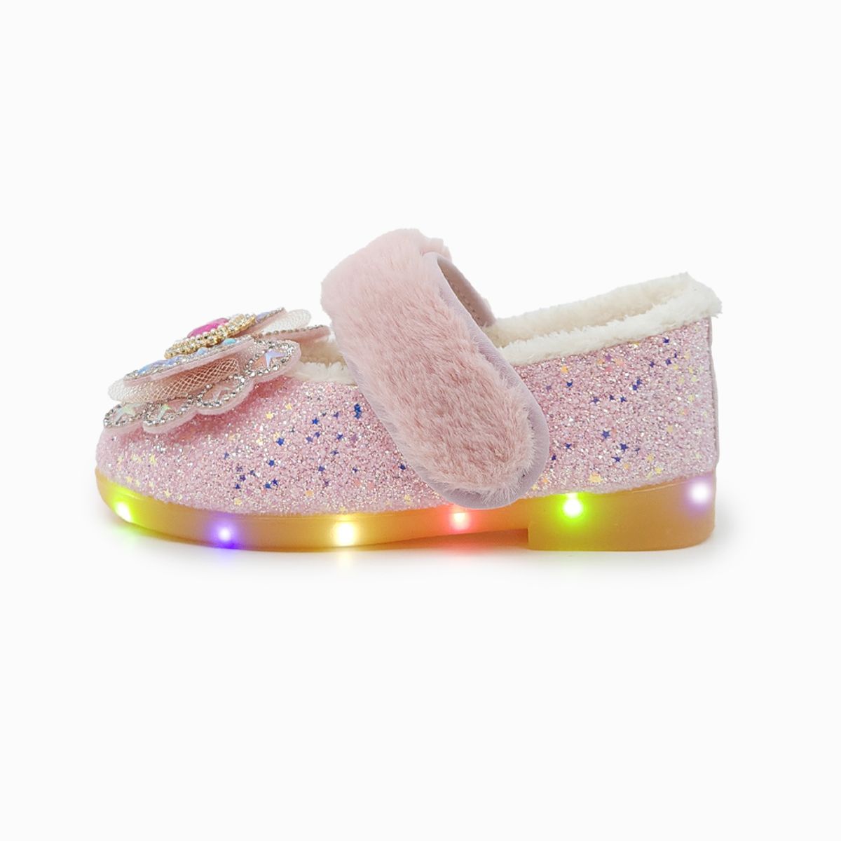 베이비솔(BABYSOLE) 폼폼슈가LED털구두