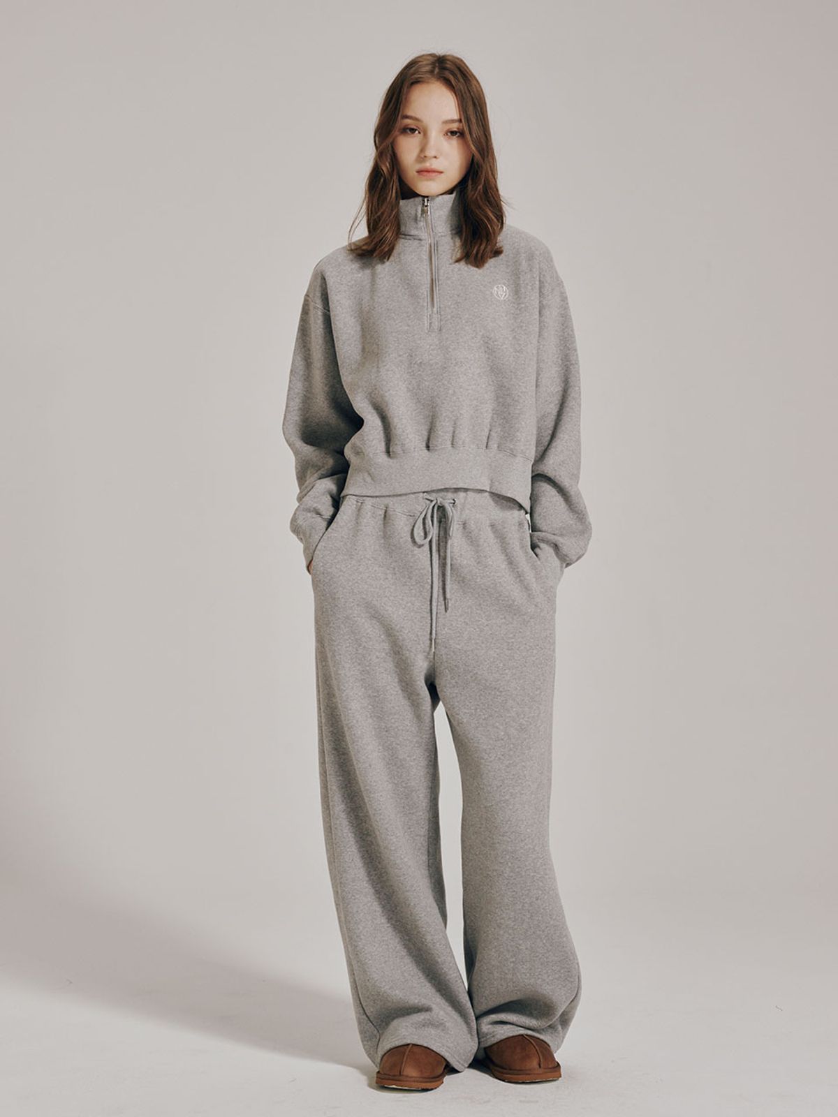 누브(NOUVE) [기모] 하프집업 크롭 스웻셔츠 - 멜란지 그레이 / Half Zip Up Crop Sweatshirts - M. Gray