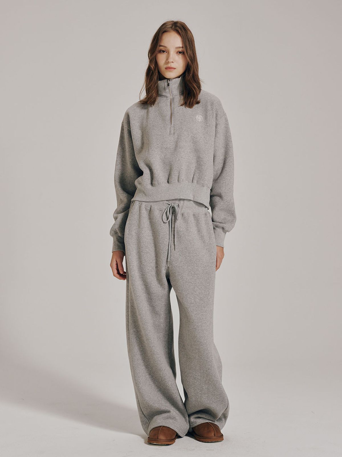누브(NOUVE) [기모] 하프집업 크롭 스웻셔츠 - 멜란지 그레이 / Half Zip Up Crop Sweatshirts - M. Gray