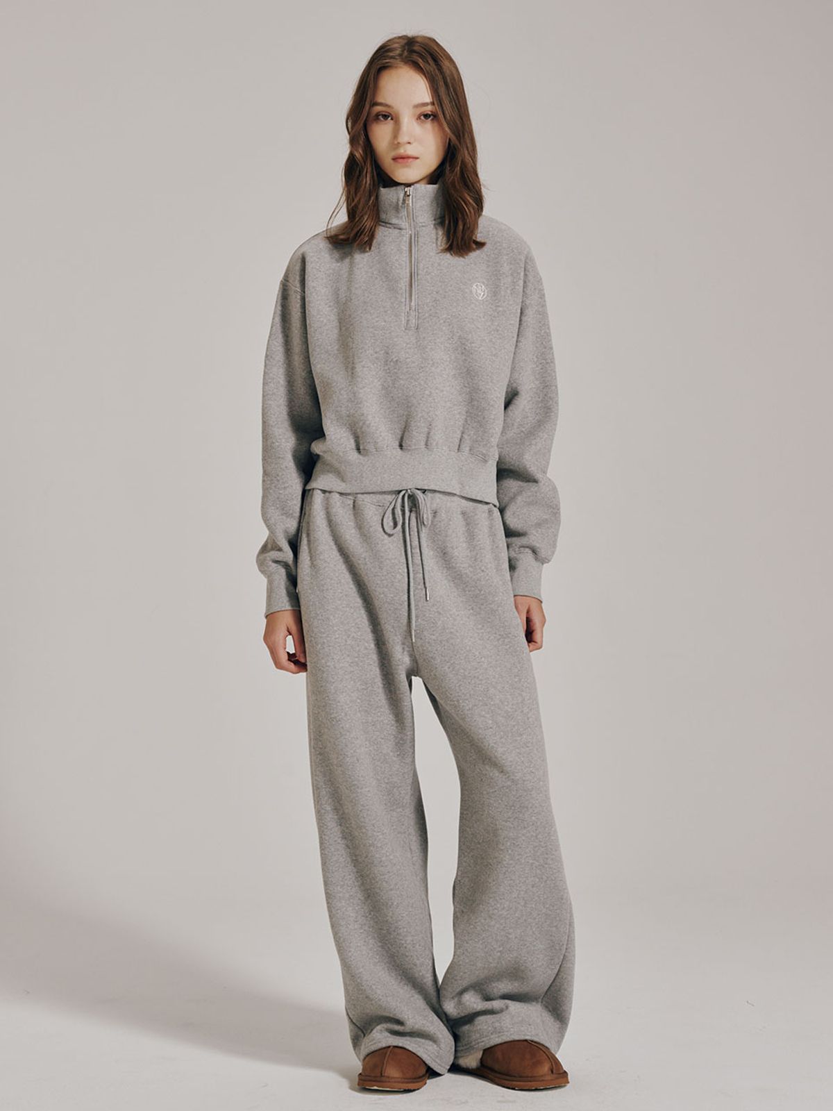 누브(NOUVE) [기모] 하프집업 크롭 스웻셔츠 - 멜란지 그레이 / Half Zip Up Crop Sweatshirts - M. Gray