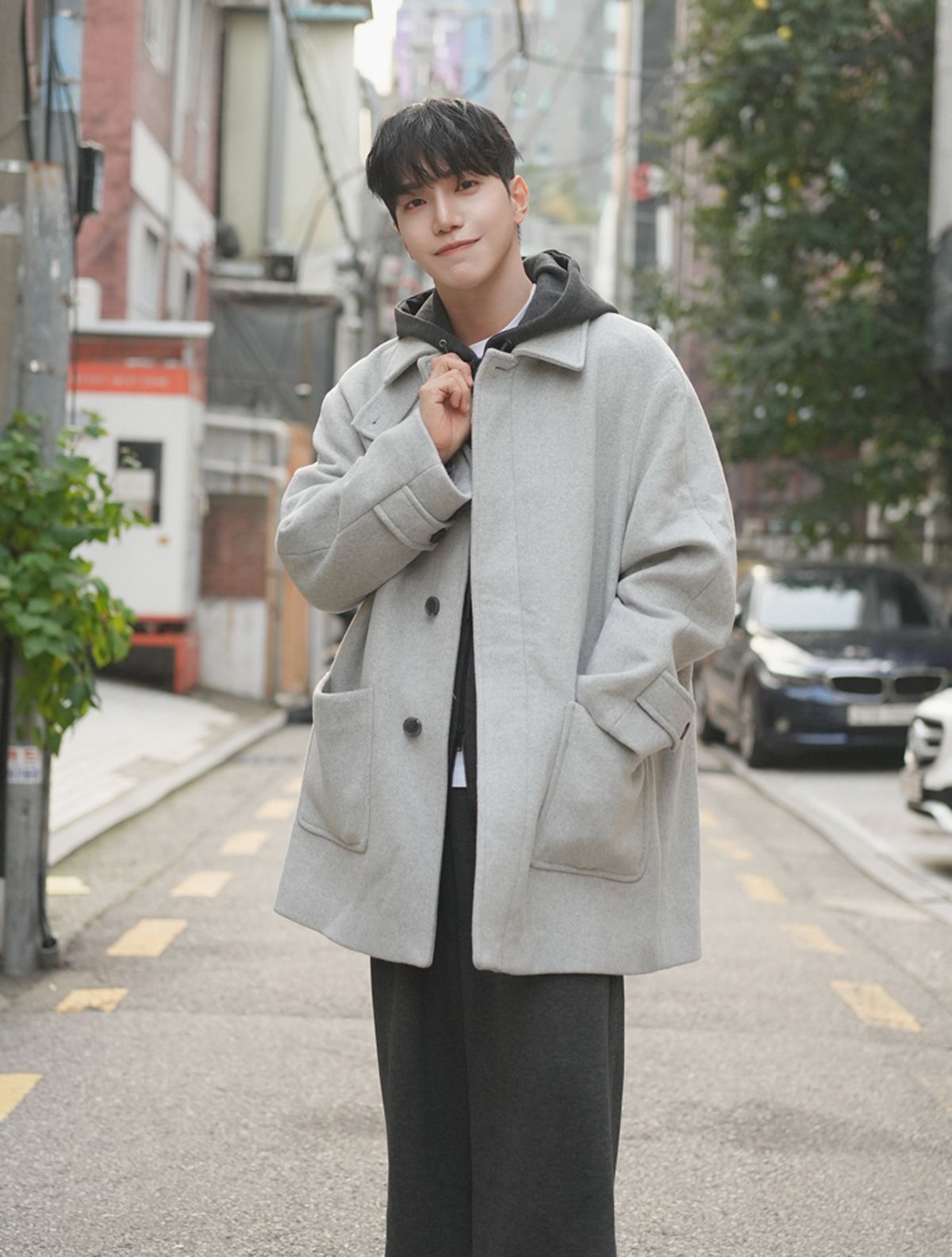 애드호크(ADHOC) 남녀공용 세미오버 하프 발마칸 코트 (L-M-GREY) (HBAHCA2)