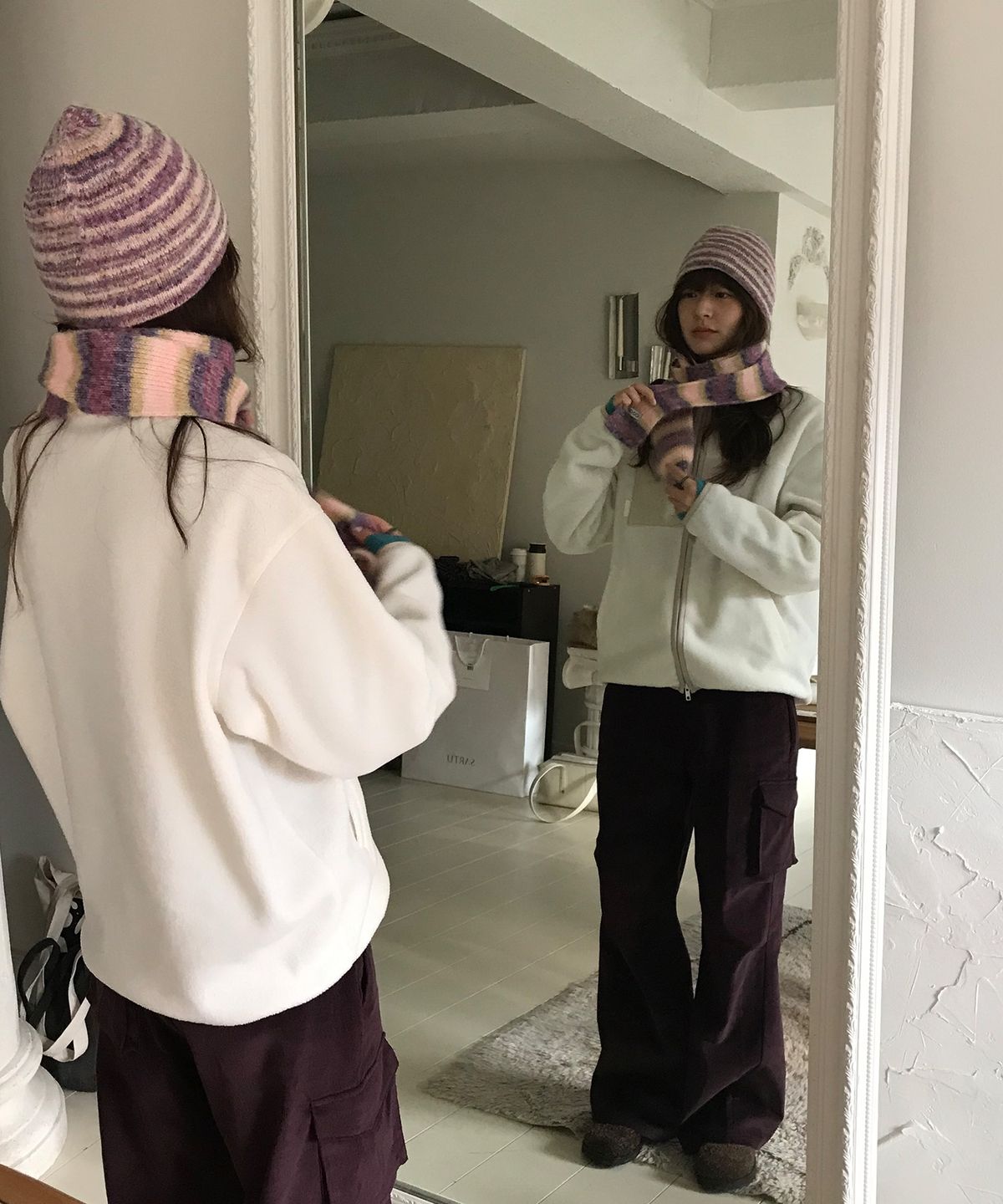 마조네(MA JOURNEE) COLOR BLOCK FLEECE ZIP-UP_IVORY