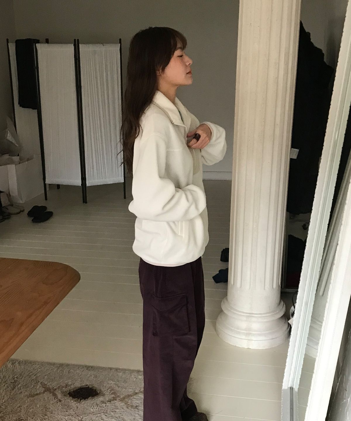 마조네(MA JOURNEE) COLOR BLOCK FLEECE ZIP-UP_IVORY