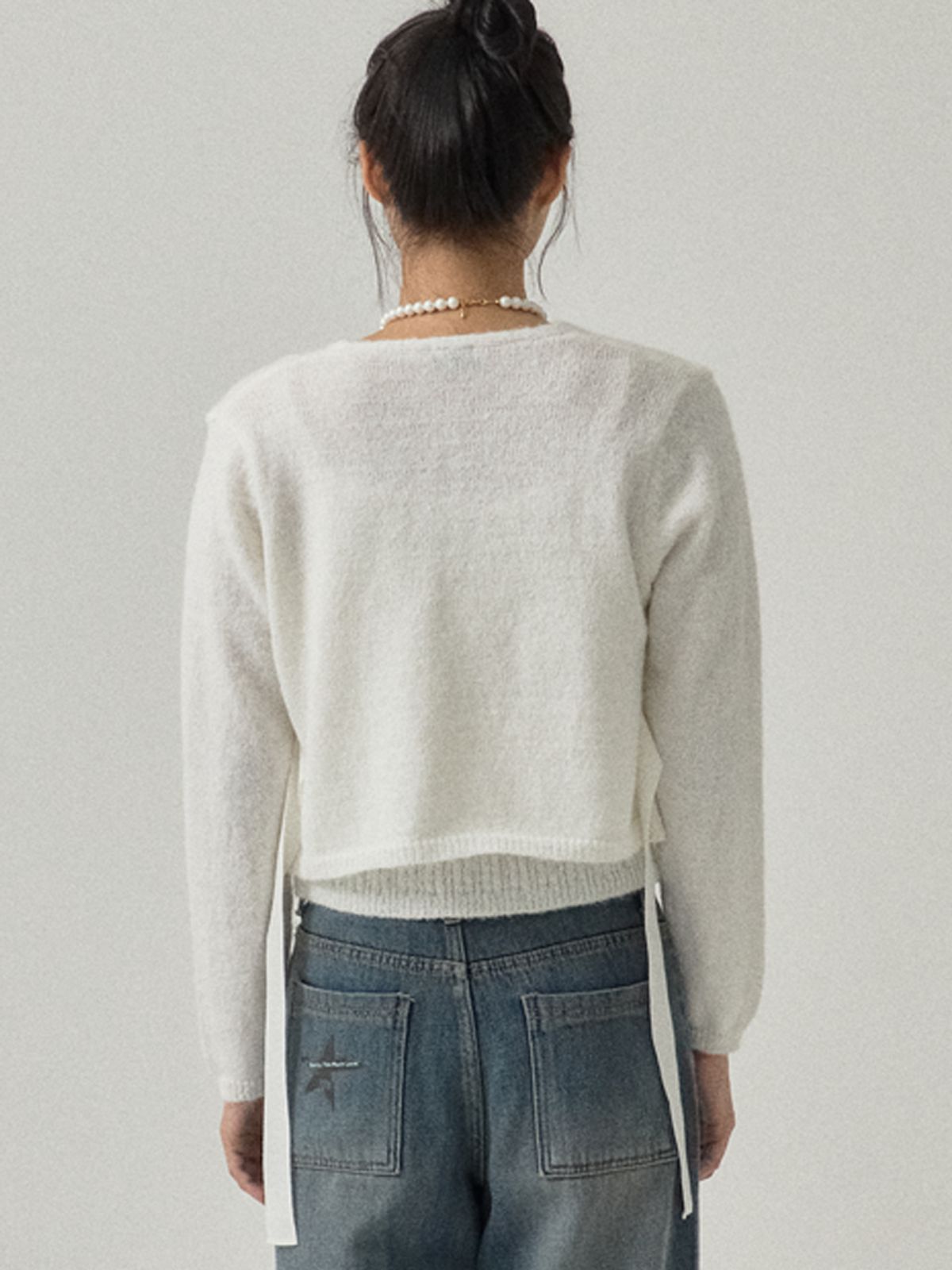 쏘리, 투 머치 러브(SORRY, TOO MUCH LOVE) Ribbon Crop Knit Cardigan Set-up_Ivory
