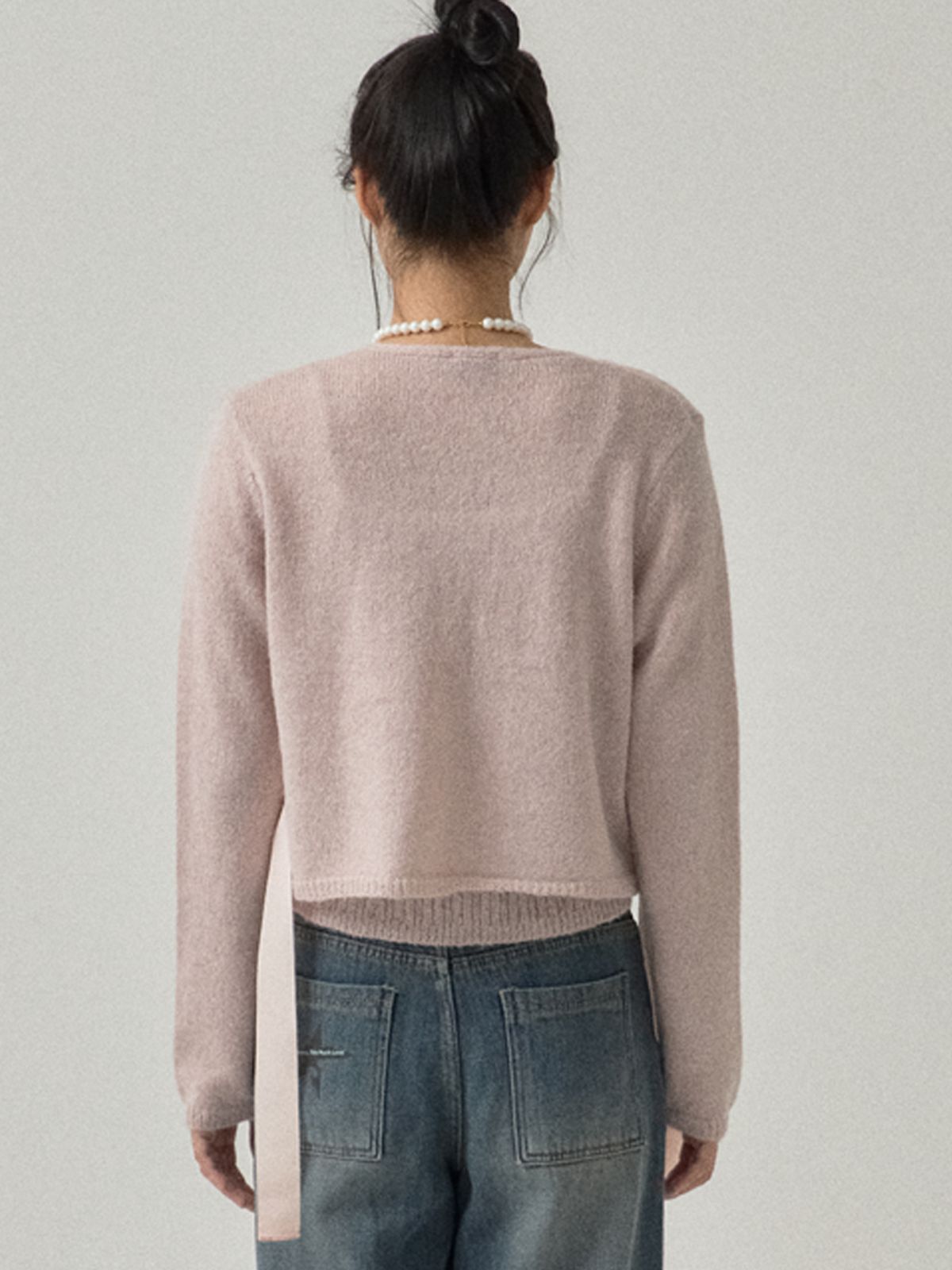 쏘리, 투 머치 러브(SORRY, TOO MUCH LOVE) Ribbon Crop Knit Cardigan Set-up_Pink