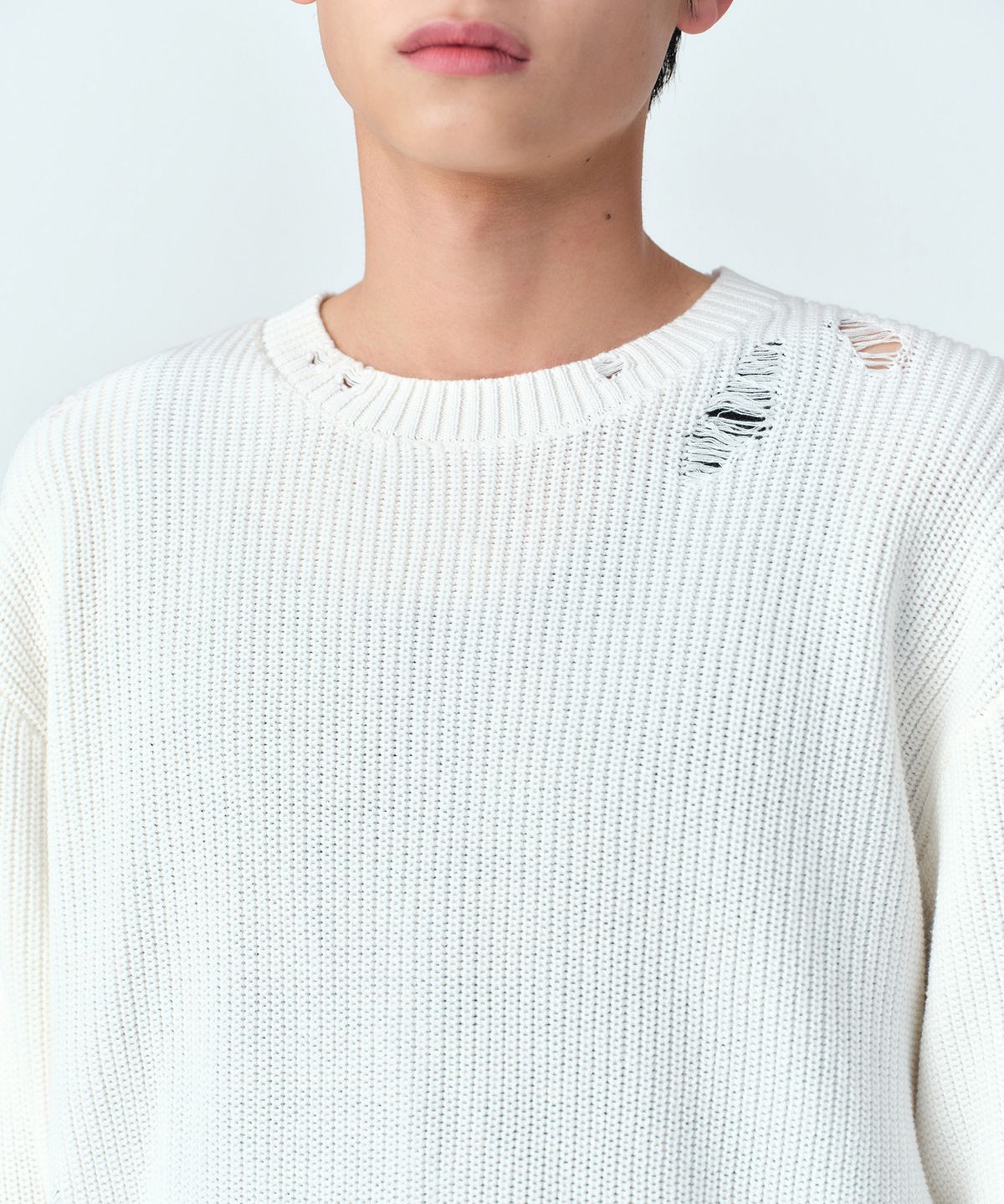 무신사 스탠다드(MUSINSA STANDARD) 디스트로이드 리브드 니트 [아이보리]