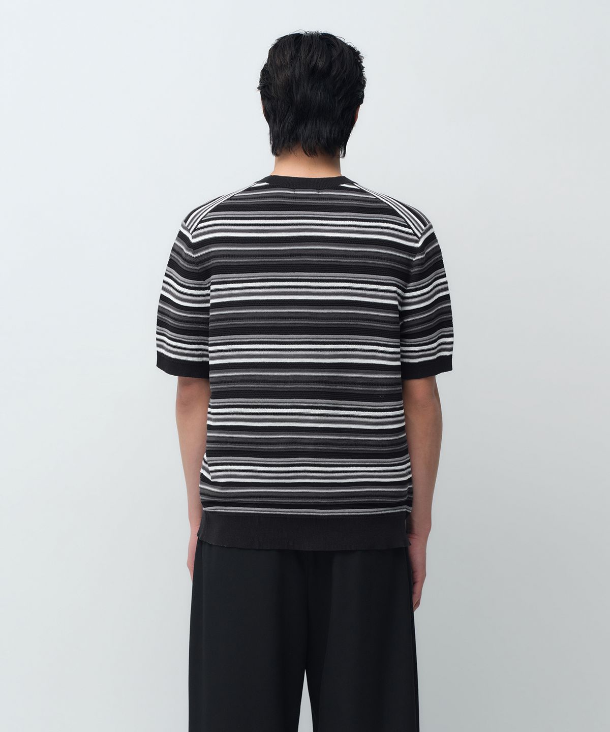 무신사 스탠다드(MUSINSA STANDARD) 멀티 스트라이프 반소매 니트 [블랙]