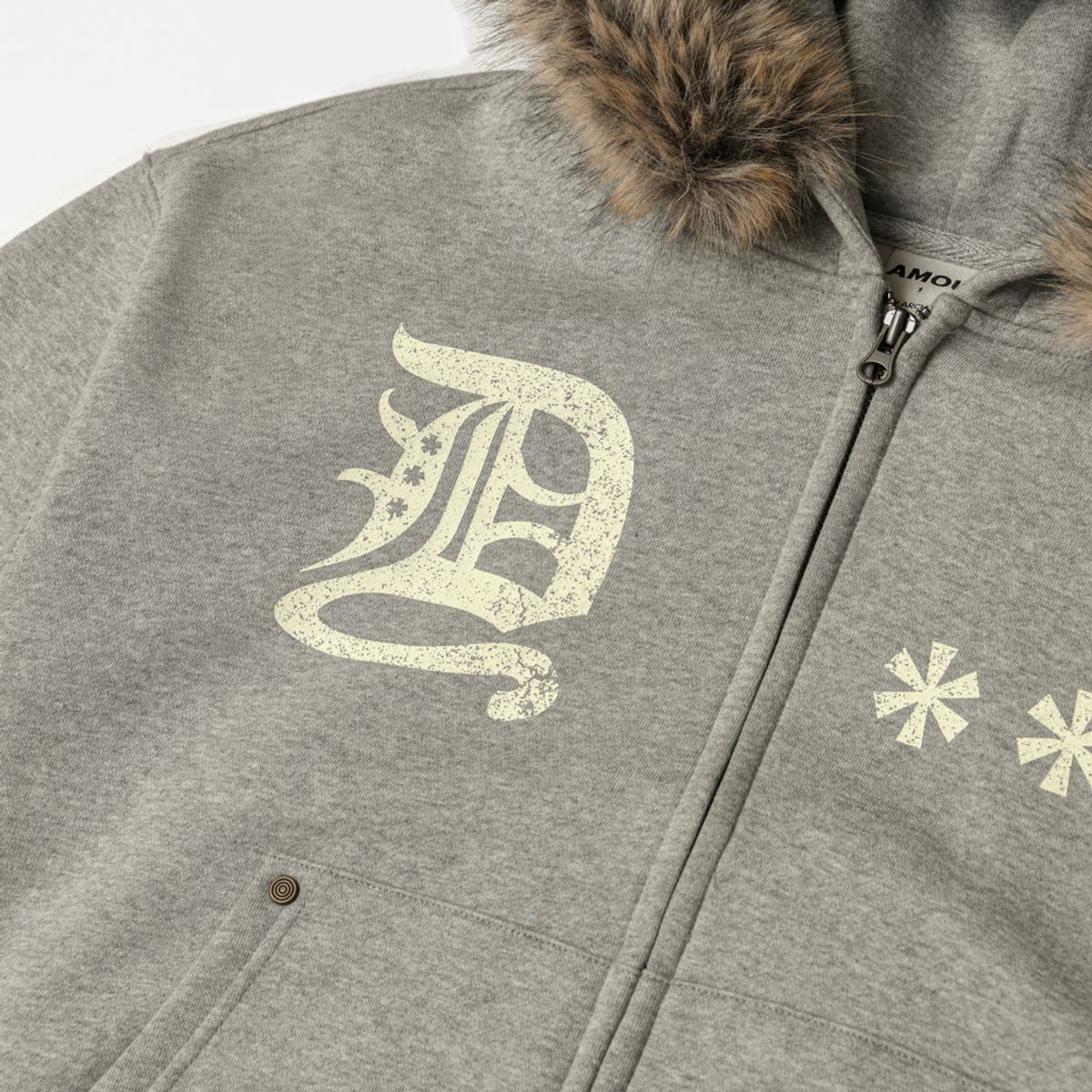 아모우(AMOU) AMOU Fur Hoodie Zip-Up GREY