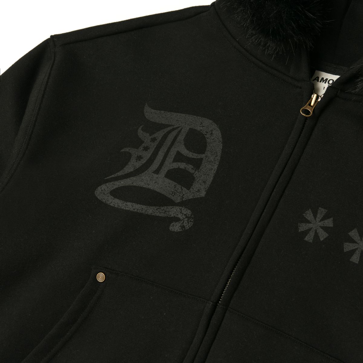 아모우(AMOU) AMOU Fur Hoodie Zip-Up BLACK