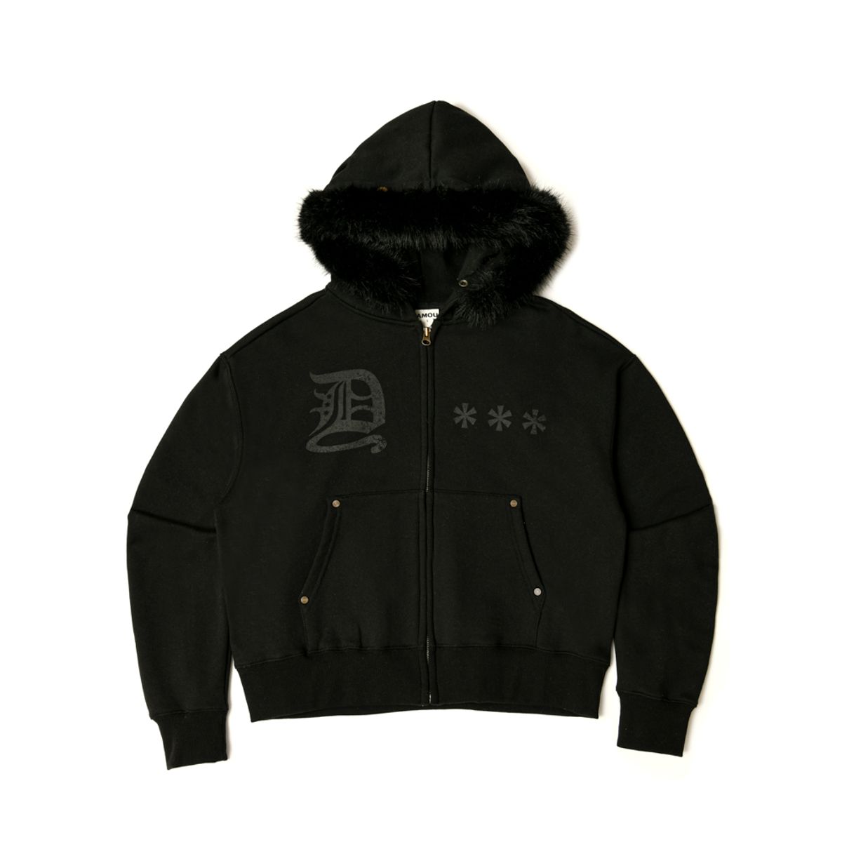 아모우(AMOU) AMOU Fur Hoodie Zip-Up BLACK