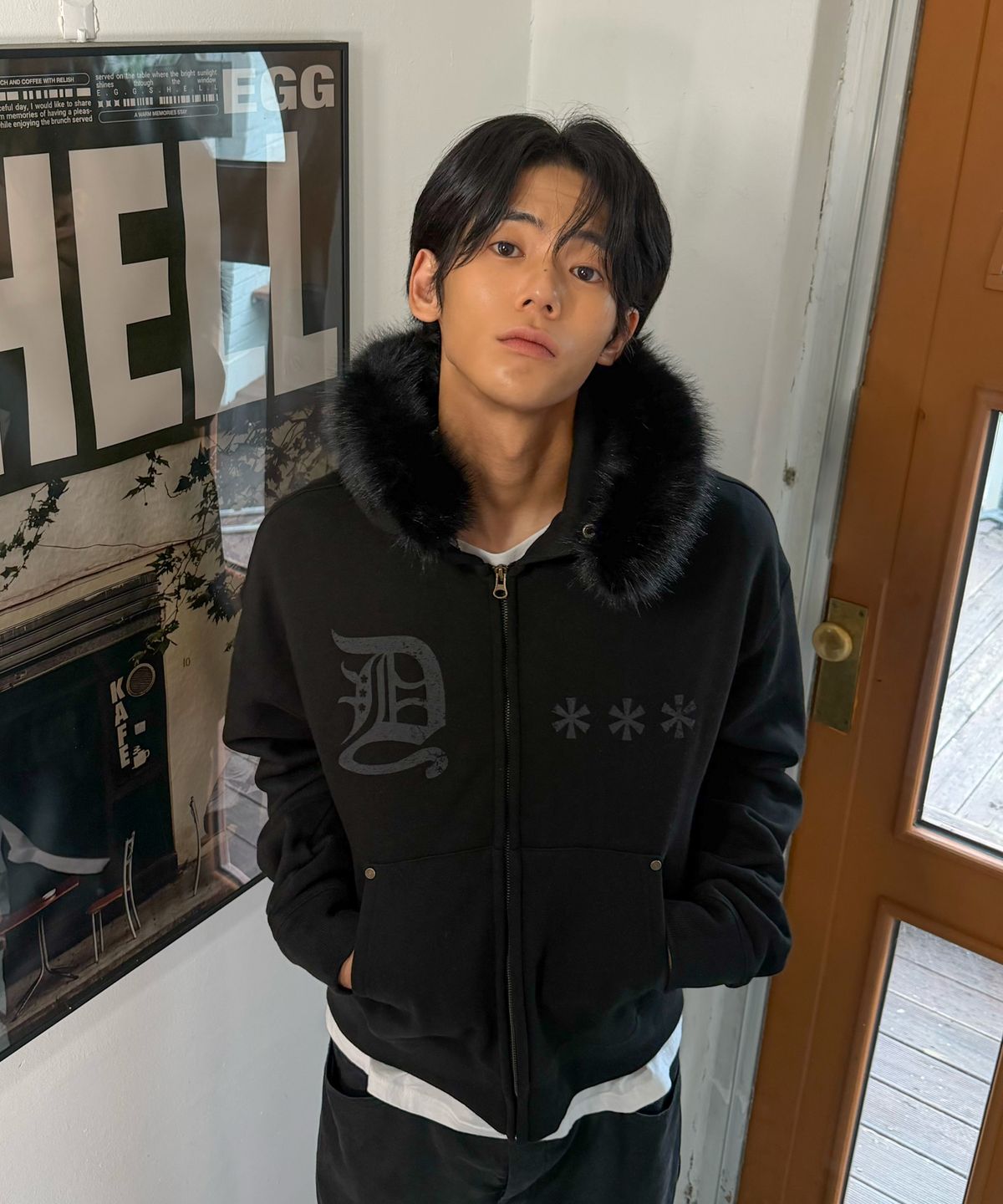 아모우(AMOU) AMOU Fur Hoodie Zip-Up BLACK