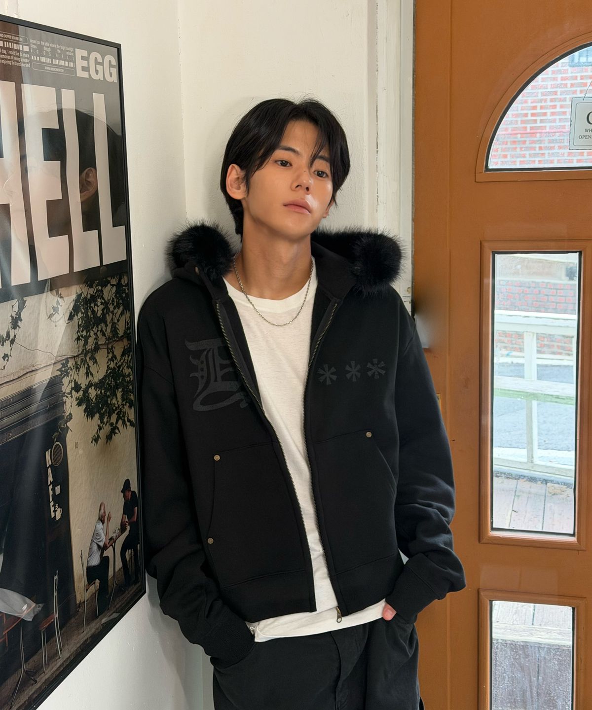 아모우(AMOU) AMOU Fur Hoodie Zip-Up BLACK