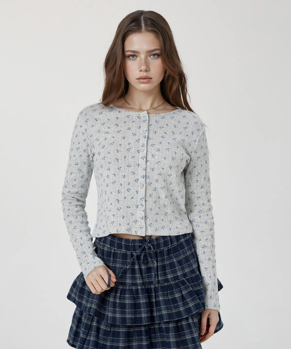 후아유(WHO.A.U) Eyelet Long Sleeve Cardigan / WHLAG2323F
