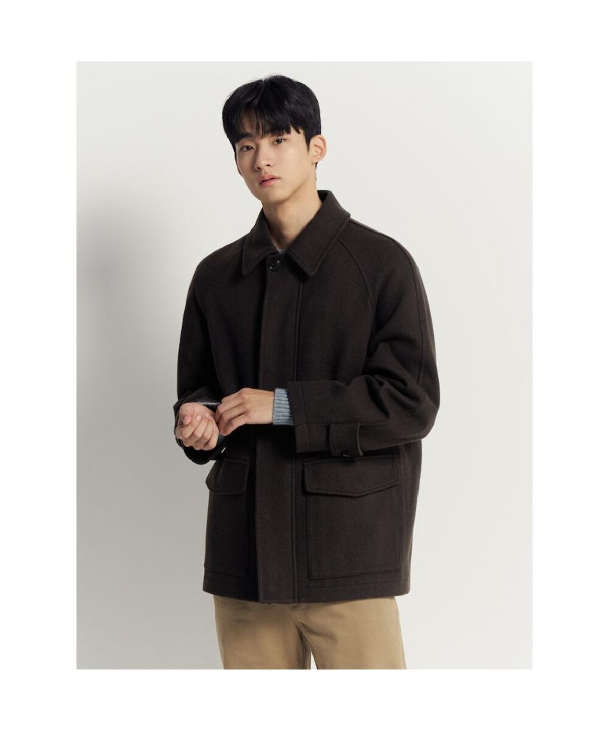 빈폴 멘(BEANPOLE MEN) 울 블렌드 숏 헌팅 코트  브라운