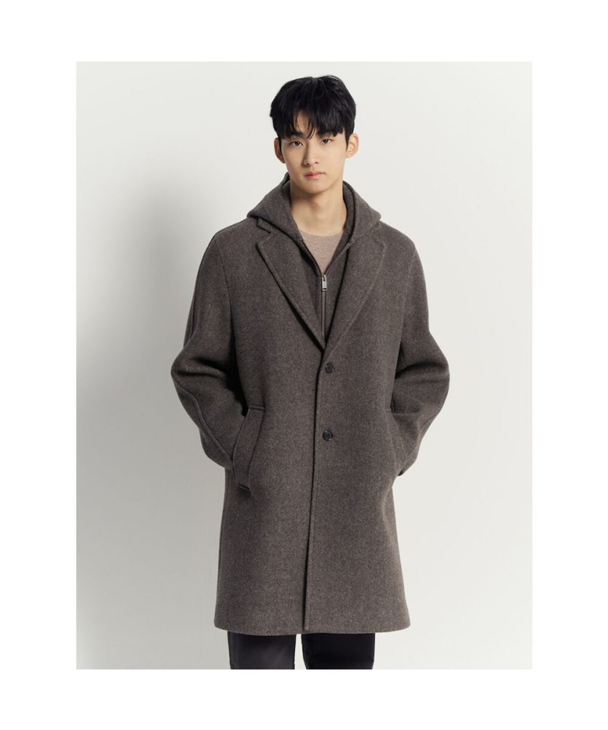 빈폴 멘(BEANPOLE MEN) 울 후드 코트  브라운