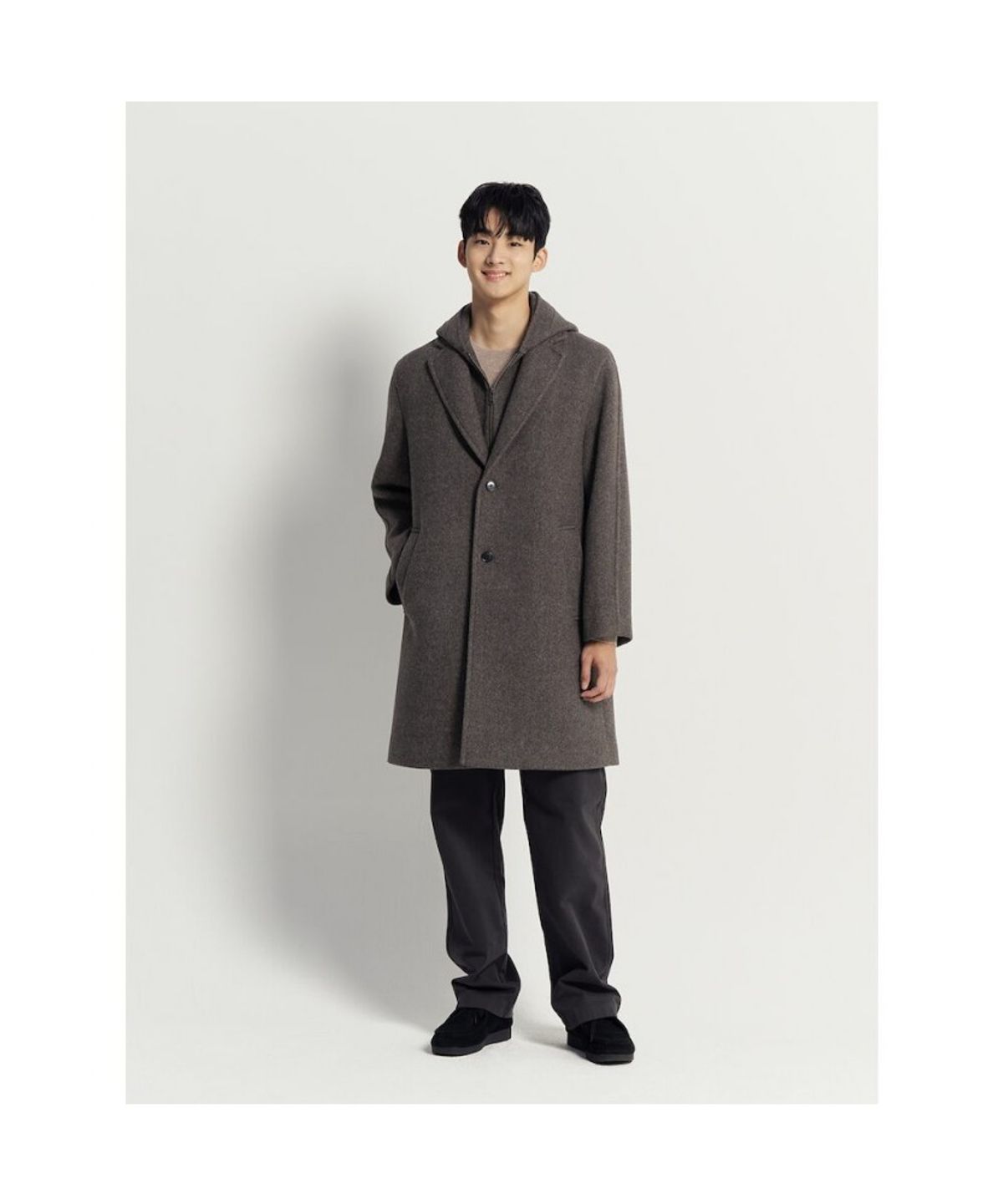 빈폴 멘(BEANPOLE MEN) 울 후드 코트  브라운
