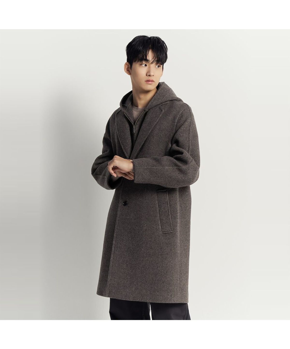 빈폴 멘(BEANPOLE MEN) 울 후드 코트  브라운