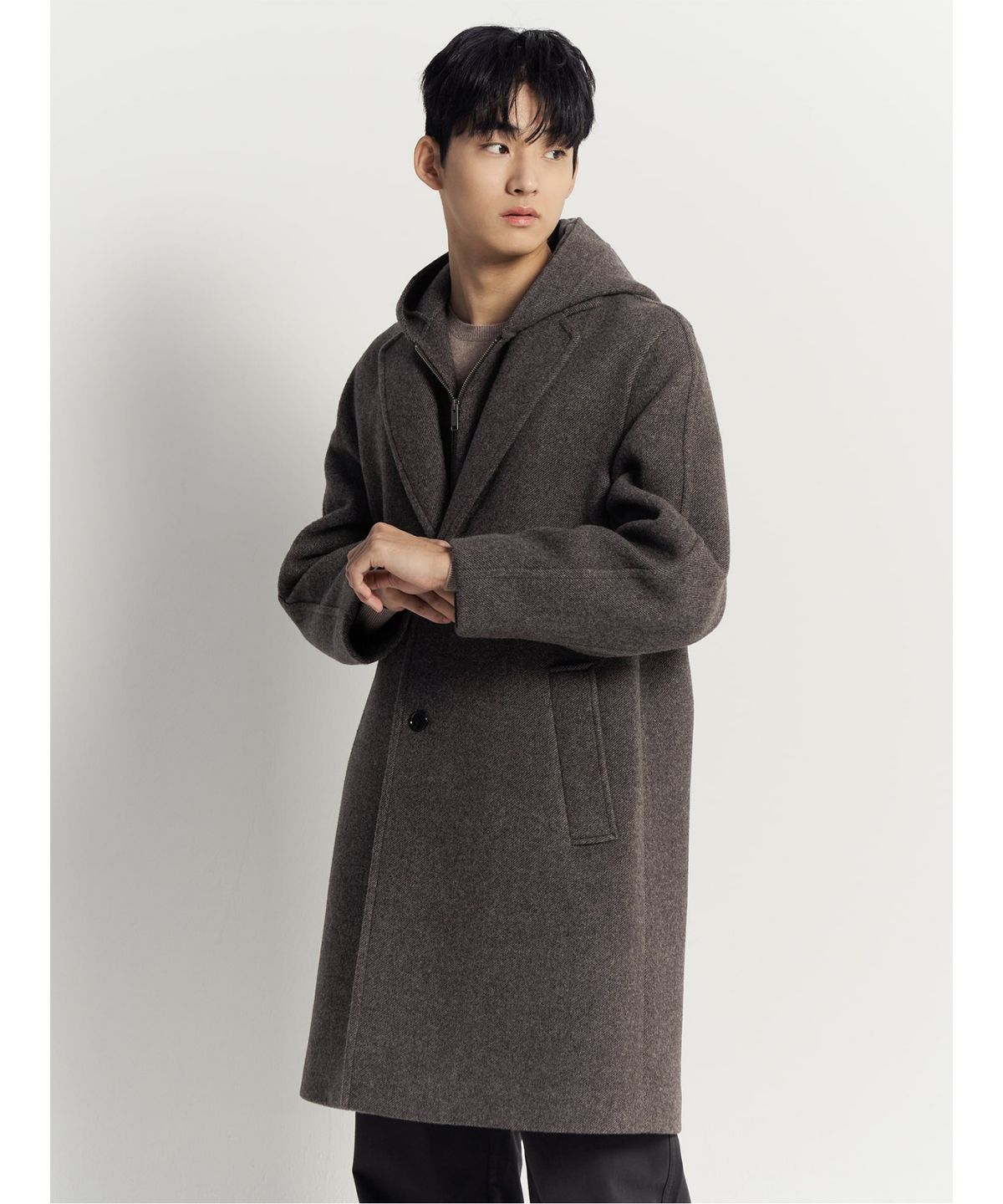빈폴 멘(BEANPOLE MEN) 울 후드 코트  브라운