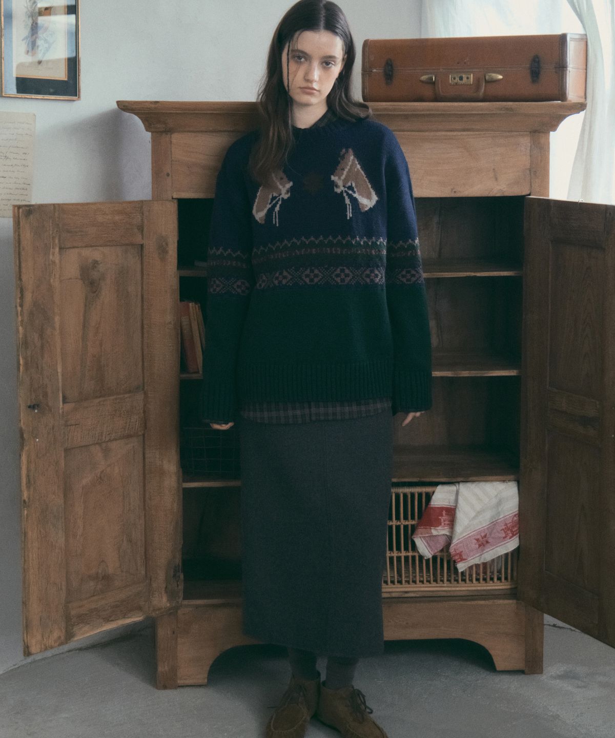 아우어노스텔지아(OURNOSTALGIA) Rustic Horse Knit_Navy(OC25-KN22)