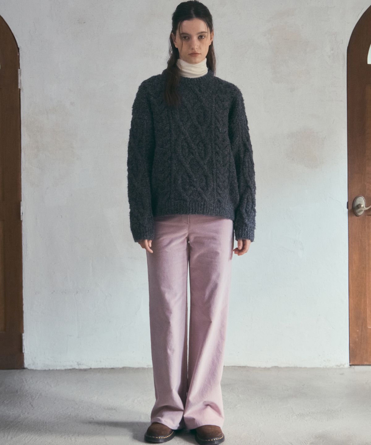 아우어노스텔지아(OURNOSTALGIA) Homely Cable Knit_Charcoal(O25-KN28)