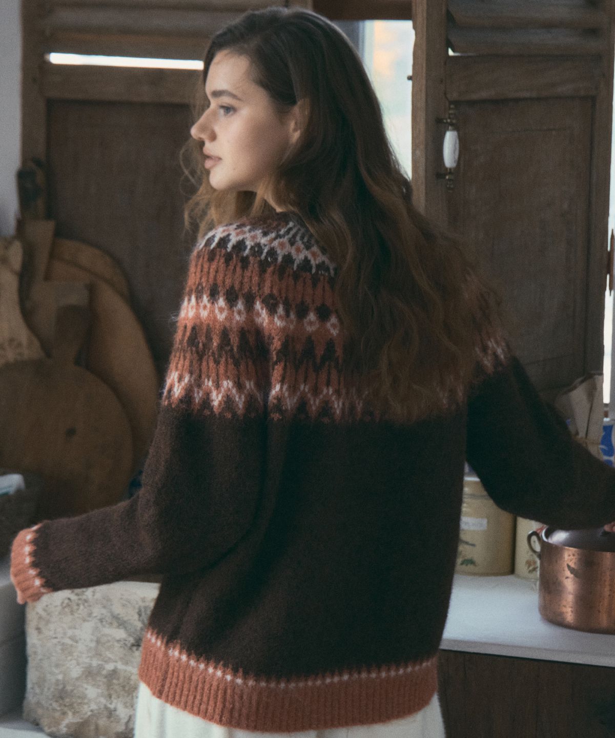 아우어노스텔지아(OURNOSTALGIA) Vintage Lodge Nordic Knit_Brown(OC25-KN24)
