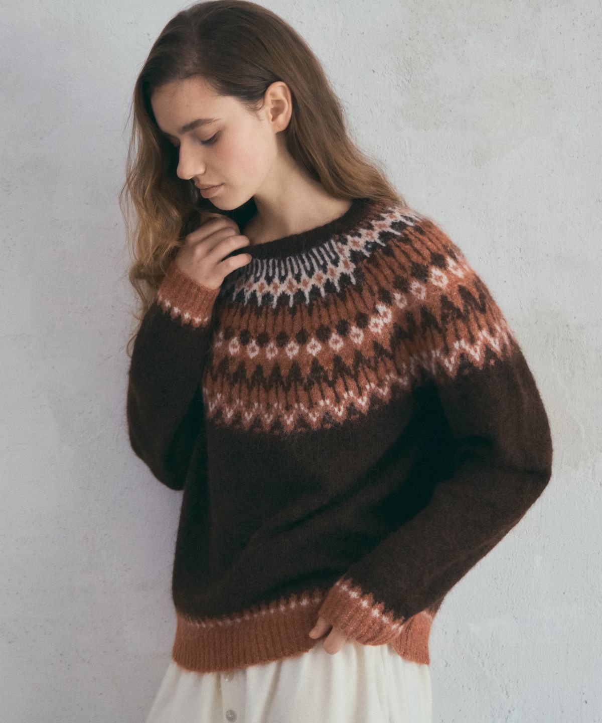 아우어노스텔지아(OURNOSTALGIA) Vintage Lodge Nordic Knit_Brown(OC25-KN24)