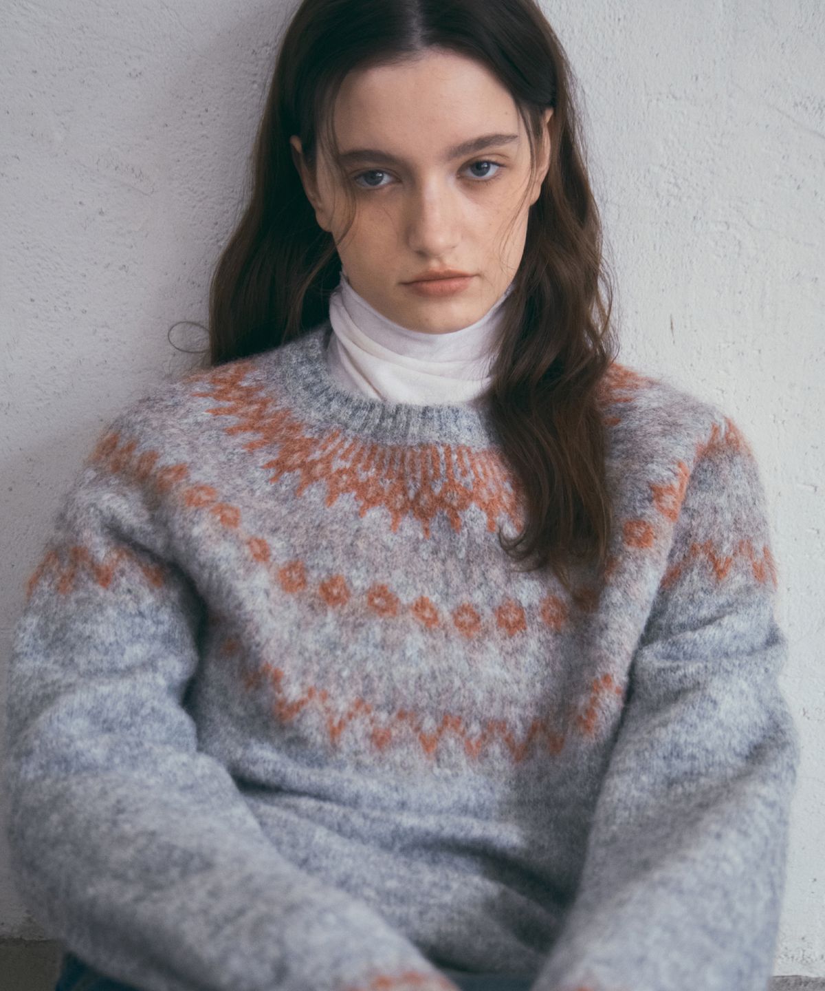 아우어노스텔지아(OURNOSTALGIA) Vintage Lodge Nordic Knit_Light Grey(OC25-KN24)