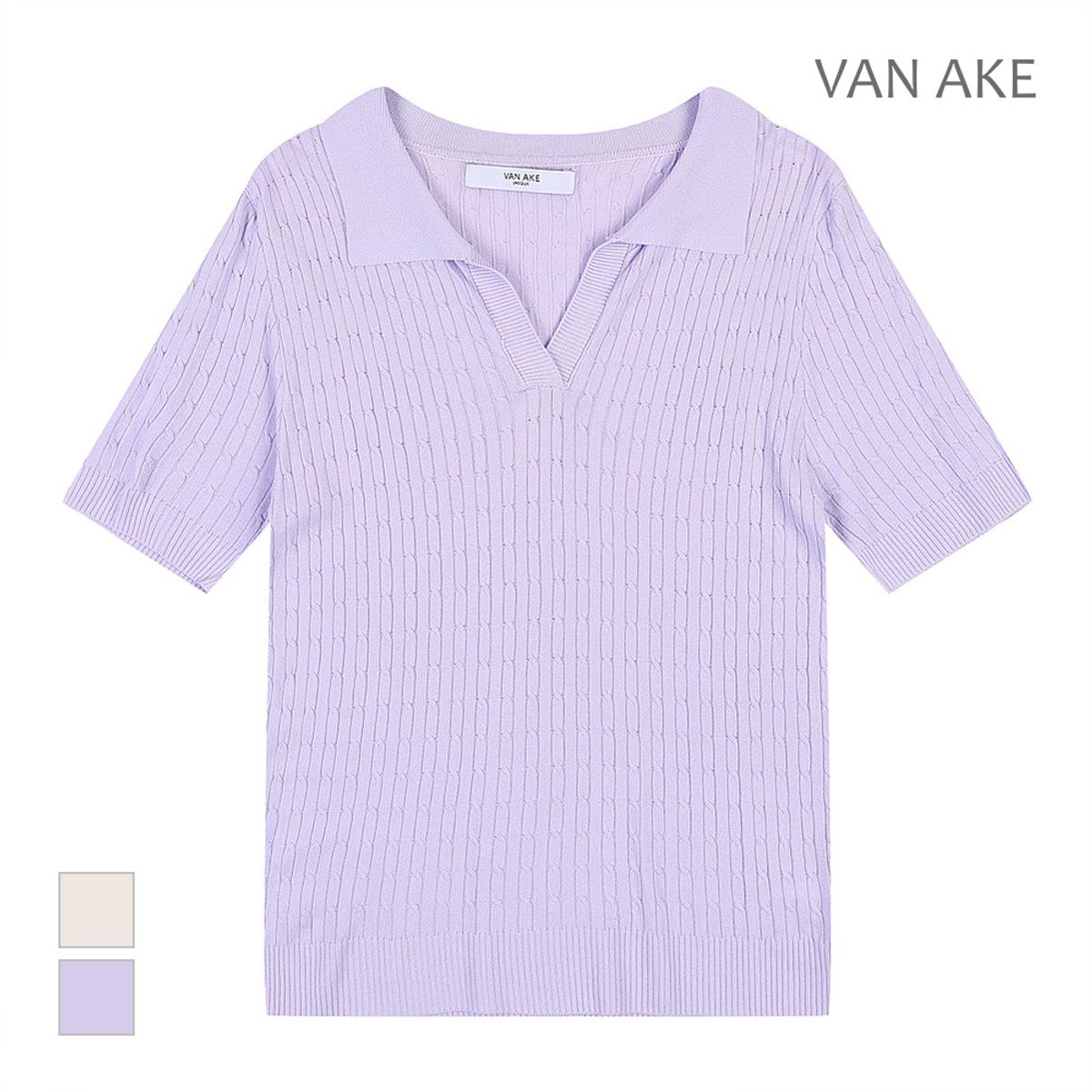반에이크(VANAKE) 트임카라넥 반팔 니트_VB38KTUG06Z