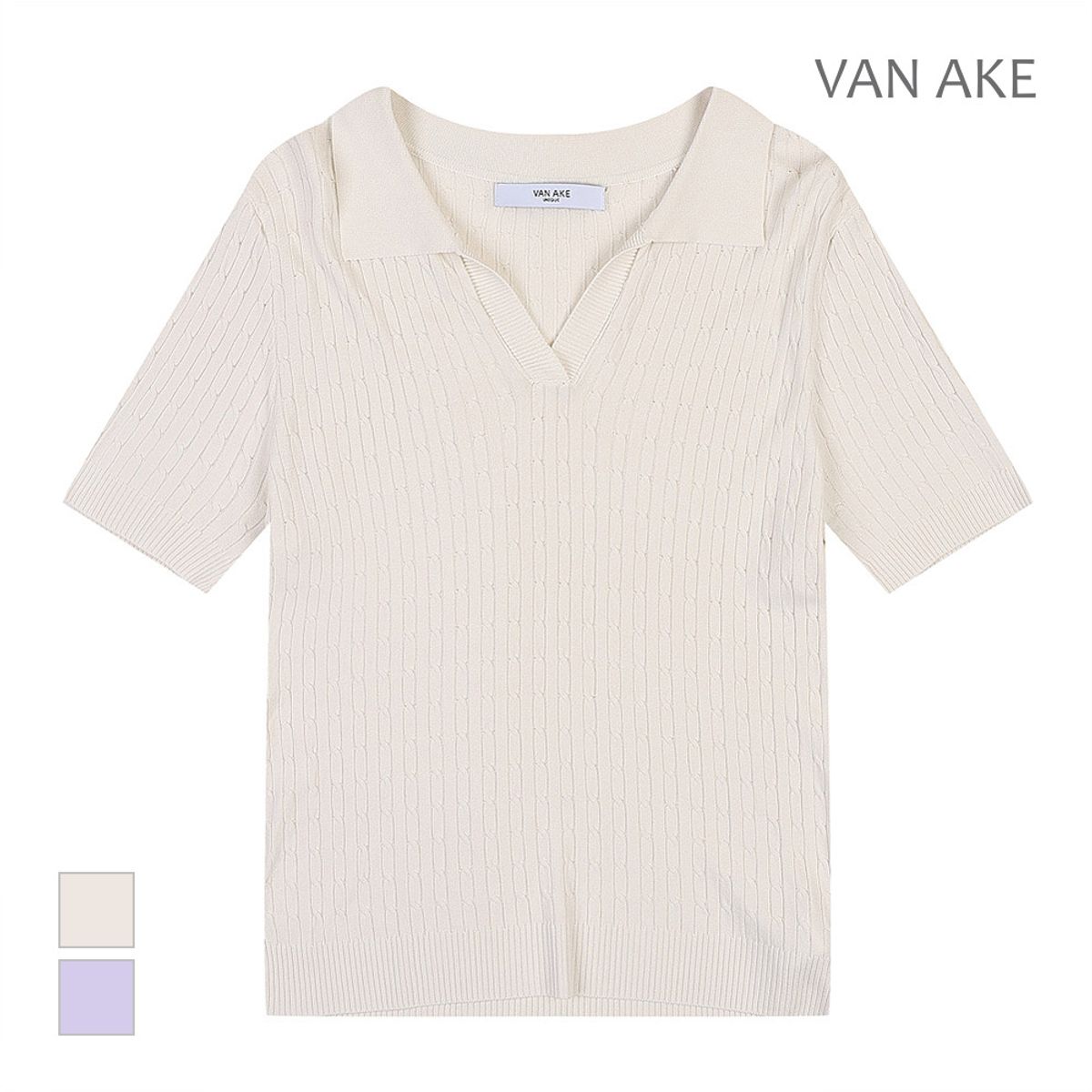 반에이크(VANAKE) 트임카라넥 반팔 니트_VB38KTUG06Z
