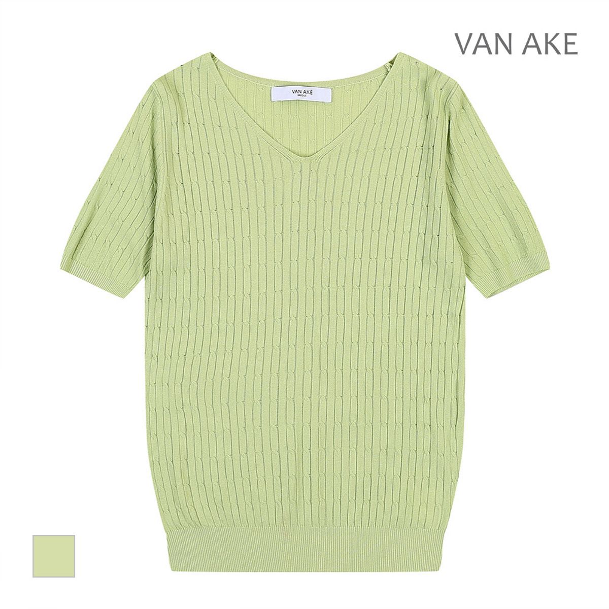 반에이크(VANAKE) 브이넥 골지 반팔 니트_VB38KTUG09Z