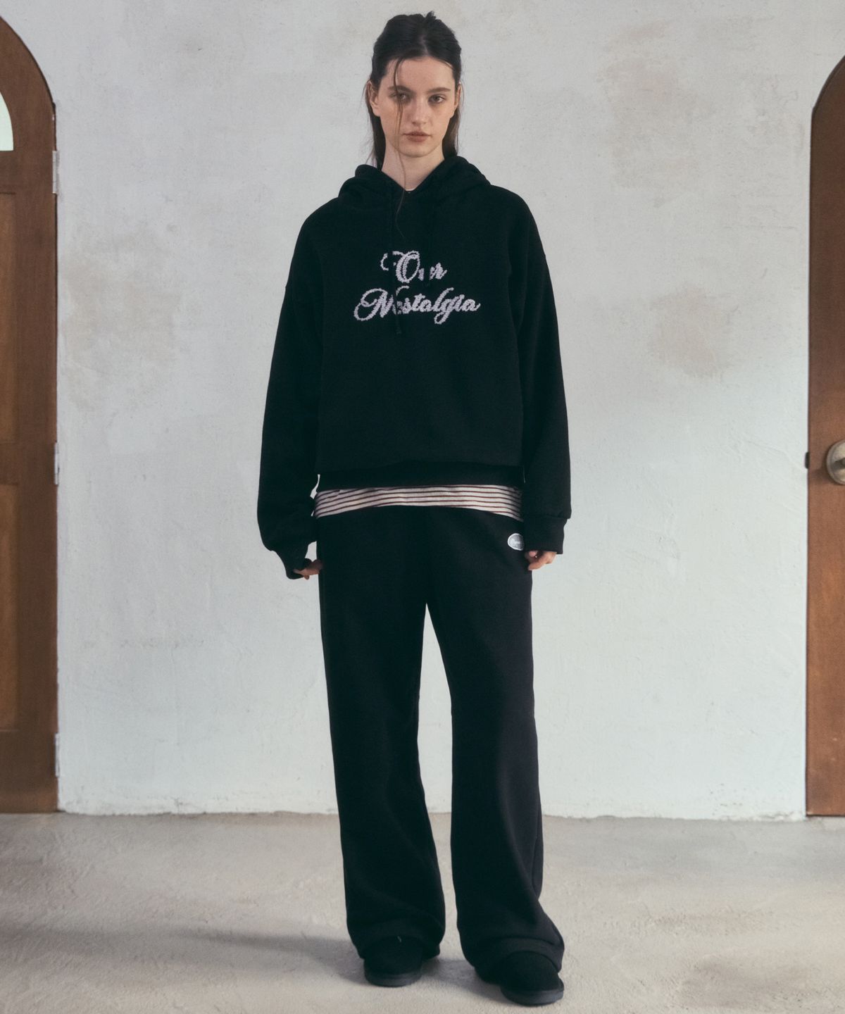 아우어노스텔지아(OURNOSTALGIA) Petal Boucle Hoodie Set-up_Black(O25-SET01)