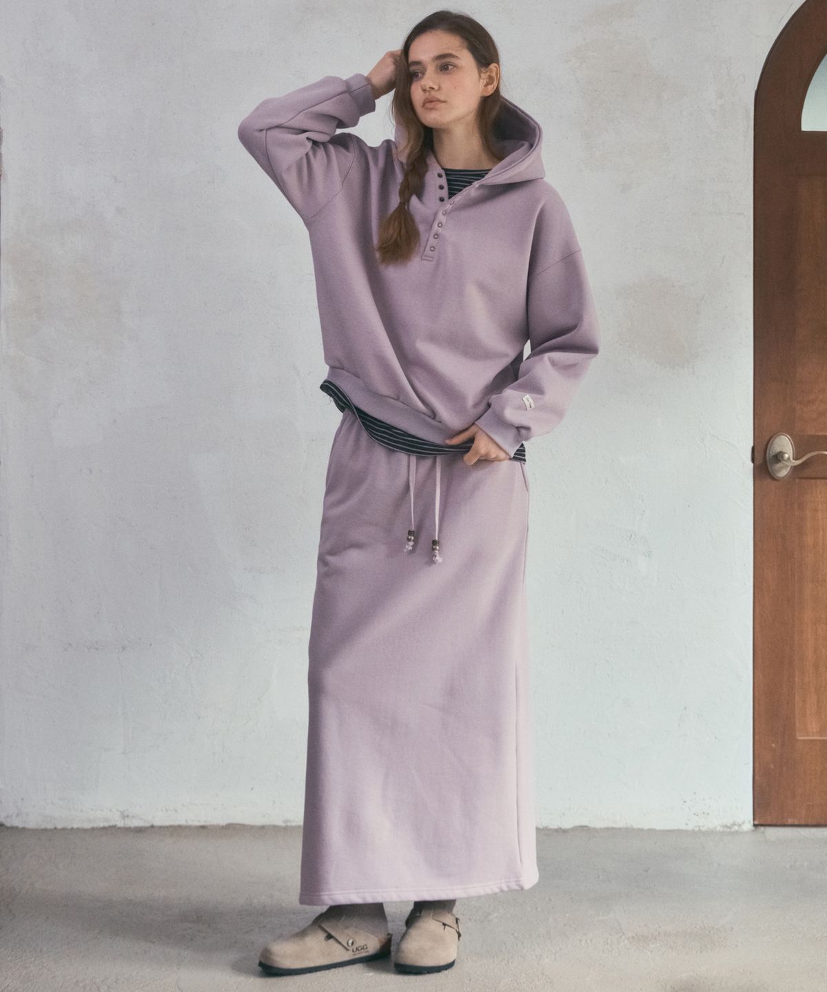 아우어노스텔지아(OURNOSTALGIA) Cozy Henry Hoodie Sweat Setup_Vintage Pink(O25-SET02)