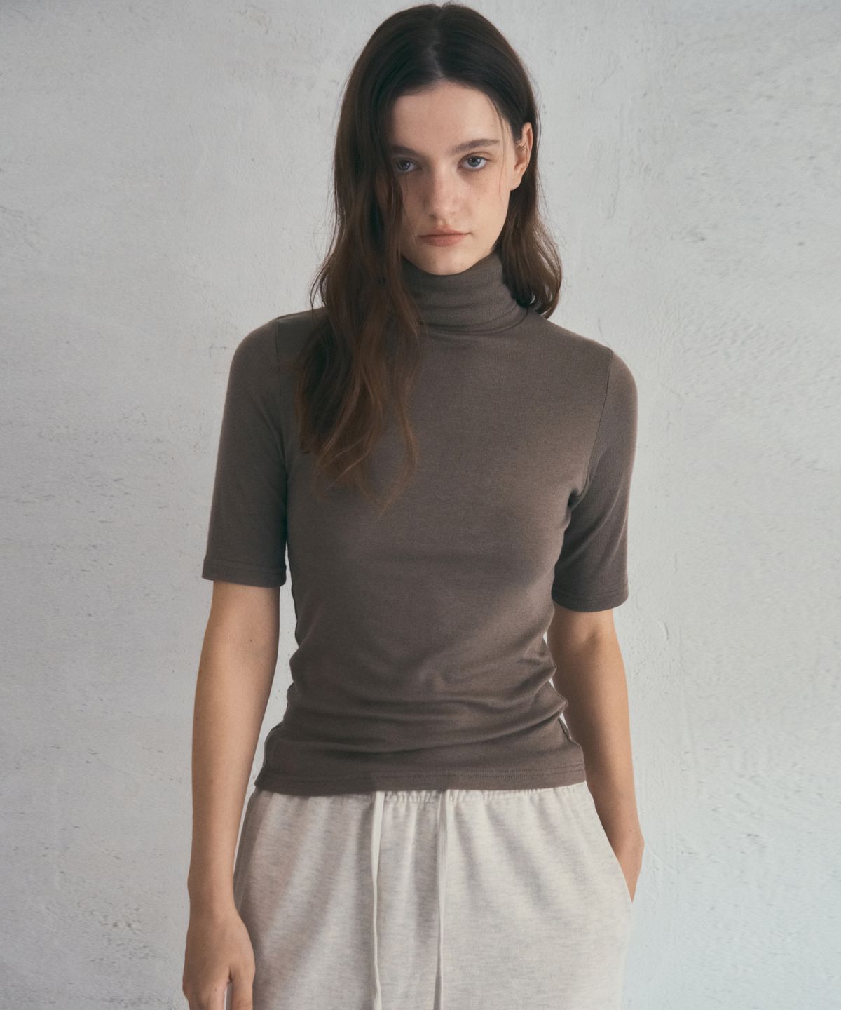 아우어노스텔지아(OURNOSTALGIA) Wool Basic Turtleneck half sleeve T-shirt_4color(O25-TP23)