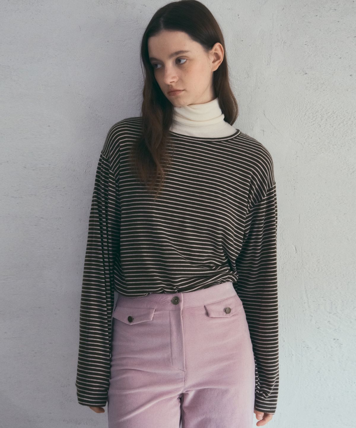 아우어노스텔지아(OURNOSTALGIA) Merino Wool Stripe T-shirt_Brown(O25-TP24)